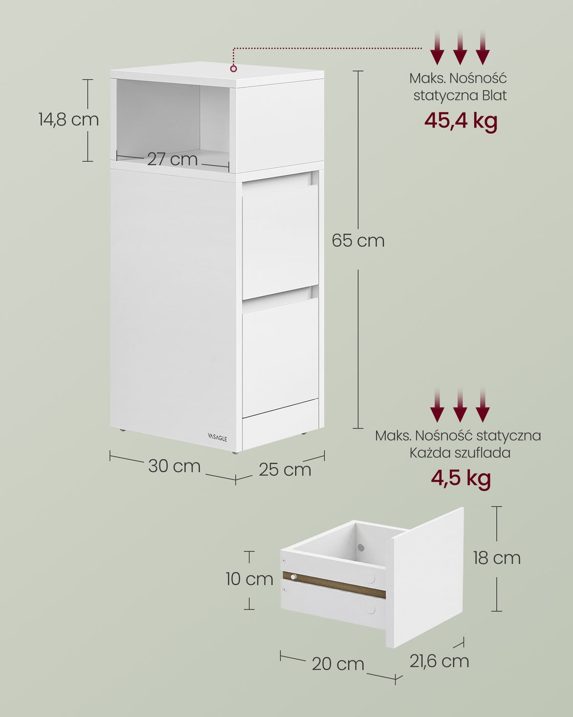 Zestaw 2 stolików nocnych z szufladami biały mat