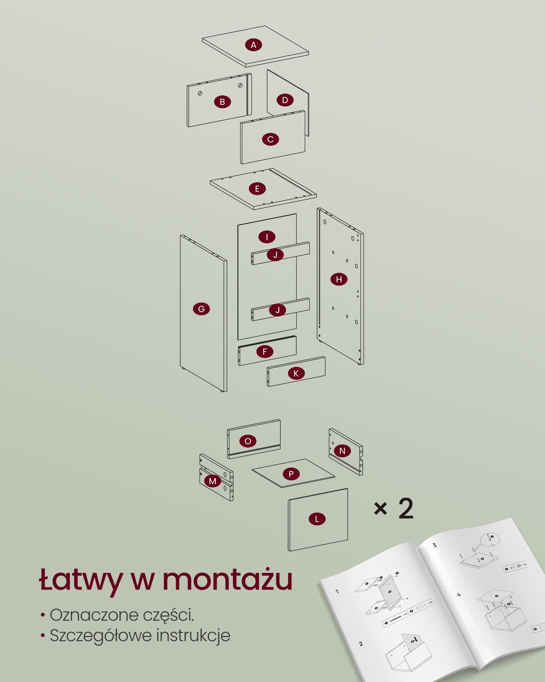 Zestaw 2 stolików nocnych z szufladami biały mat
