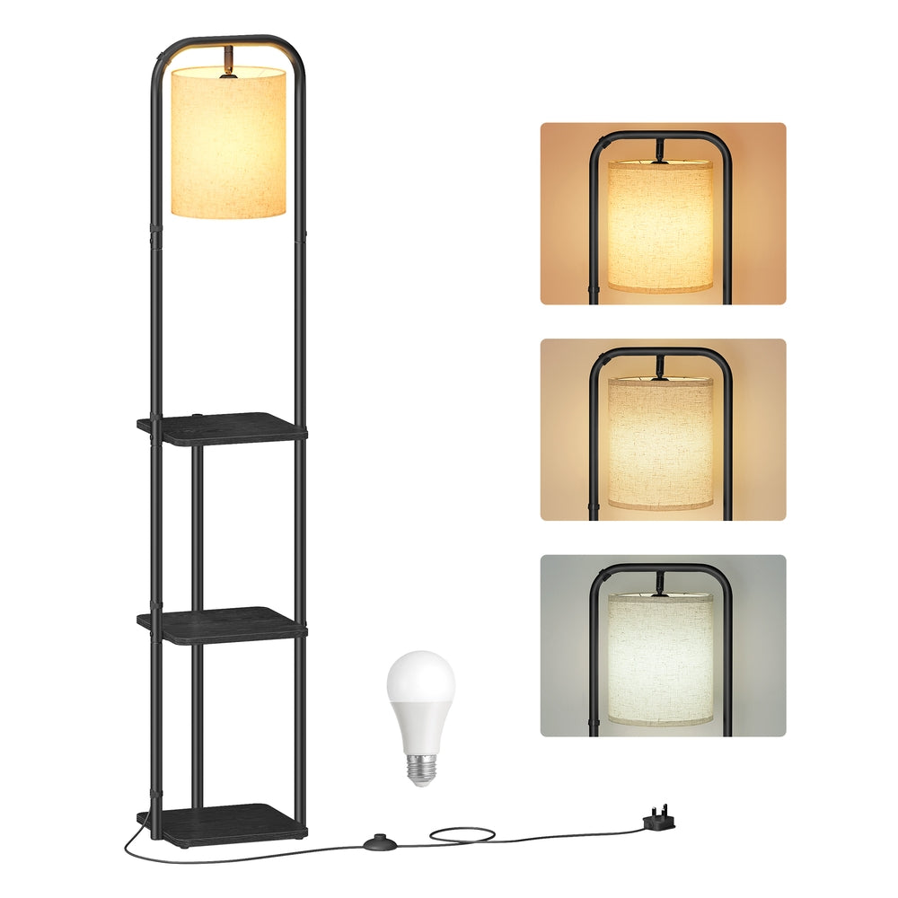 Lampa stojąca z 3 półkami czarna