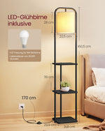 Lampa stojąca z 3 półkami czarna