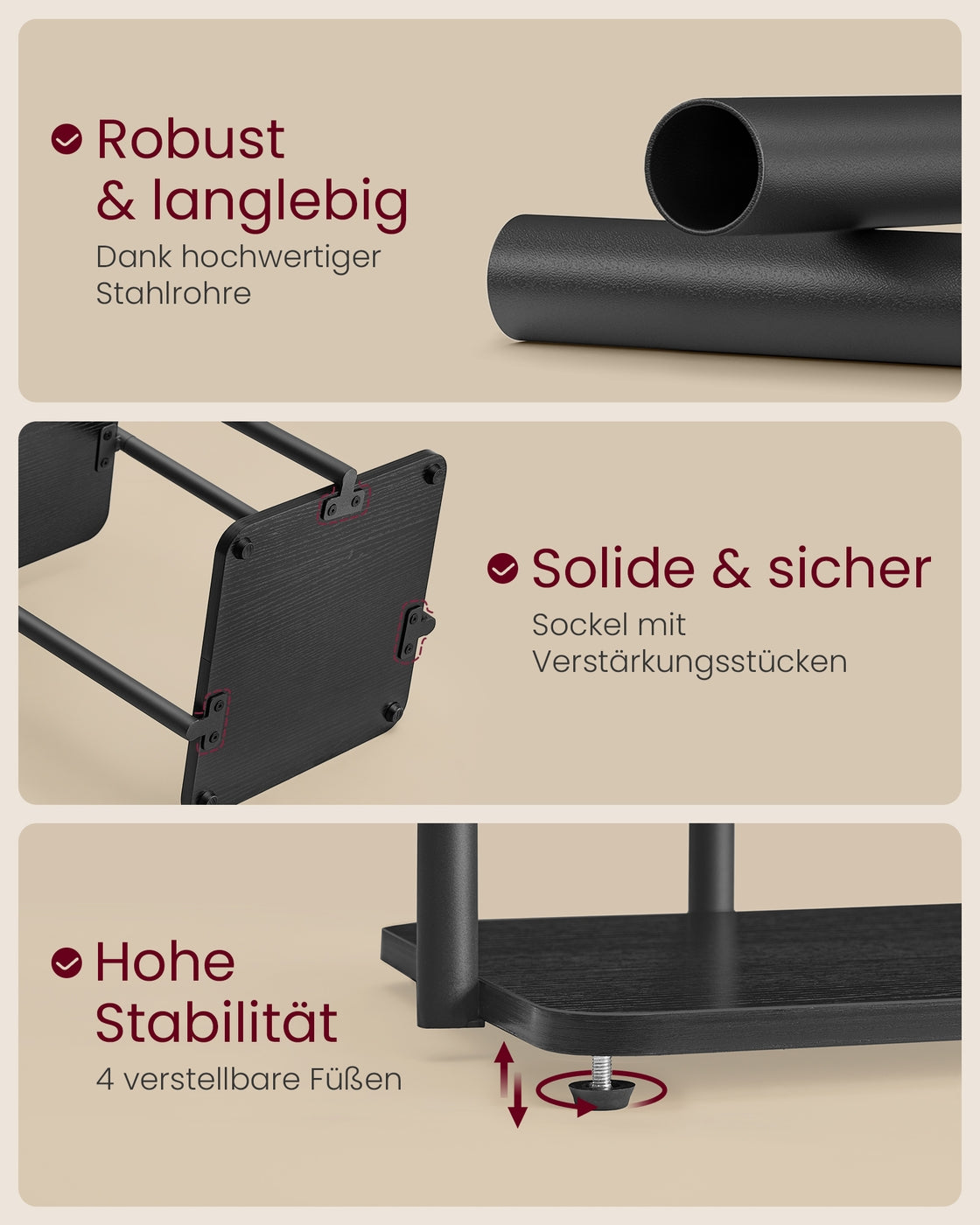 Lampa stojąca z 3 półkami czarna