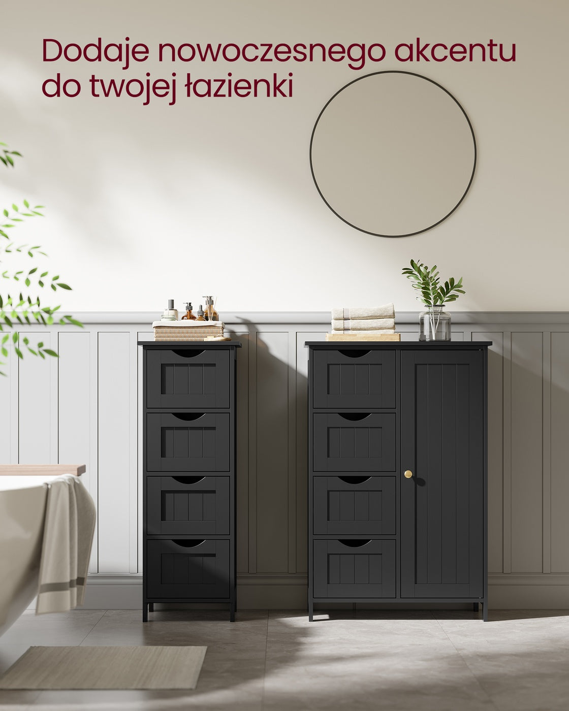 Szafka boczna 4 szuflady czarna 30x55x82 cm