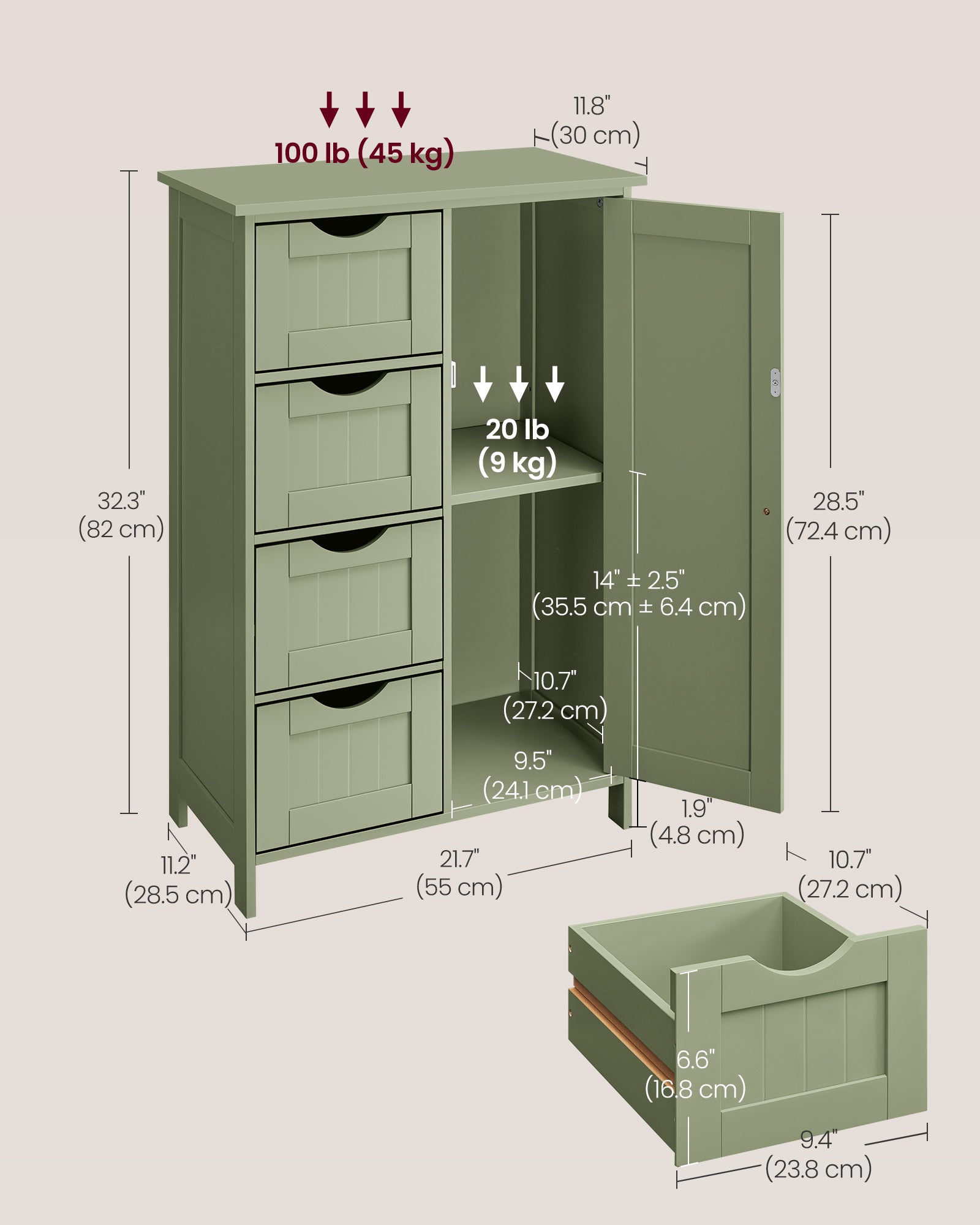 Szafka łazienkowa, sage green, 55 cm