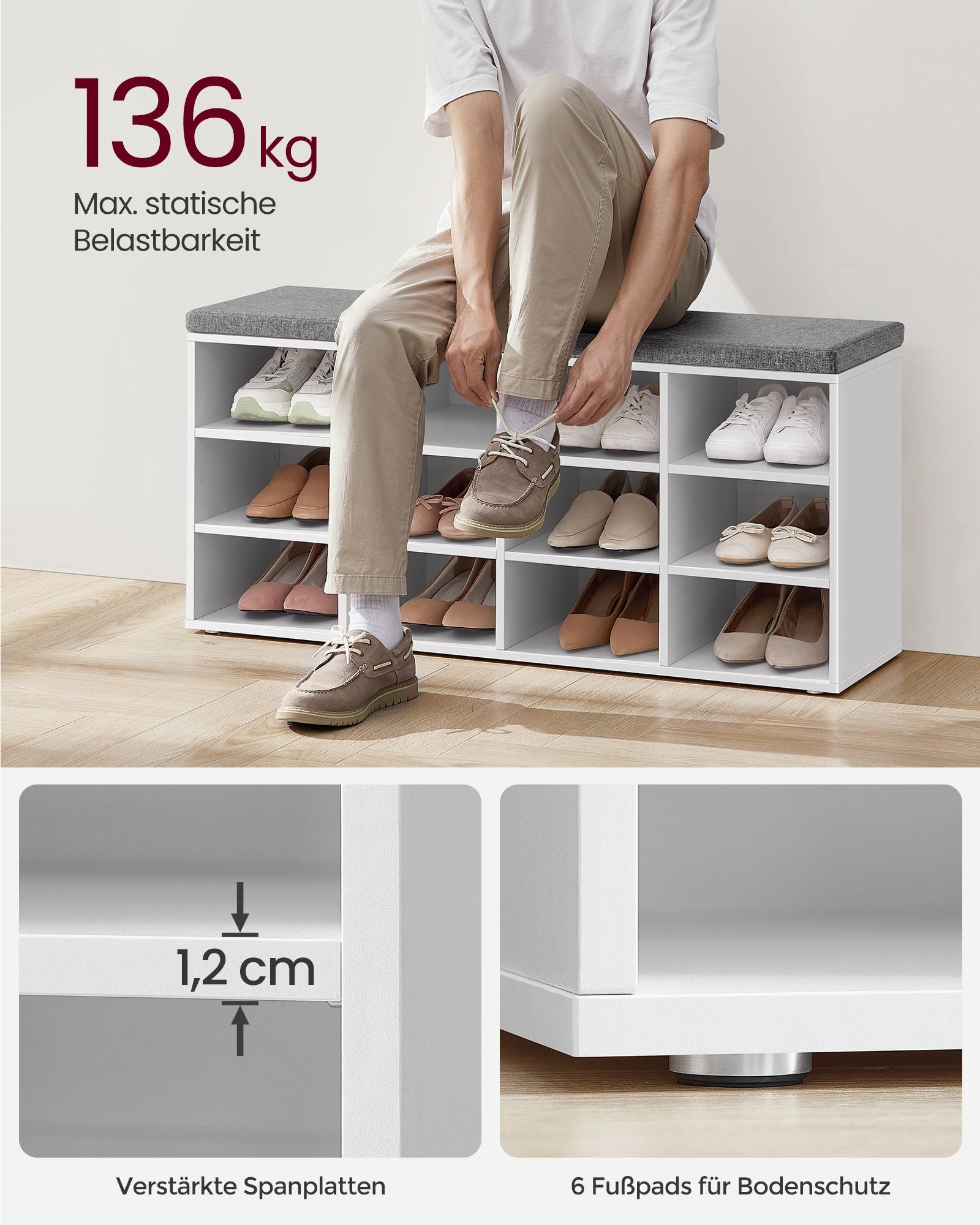 Ławka na buty, biały, 104 cm