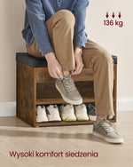 Ławka na buty z poduszką brąz vintage 30x60x44 cm
