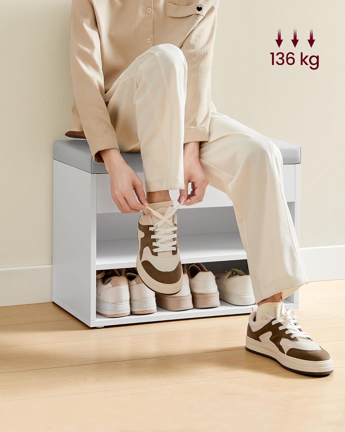 Ławka na buty, biały, 60 cm