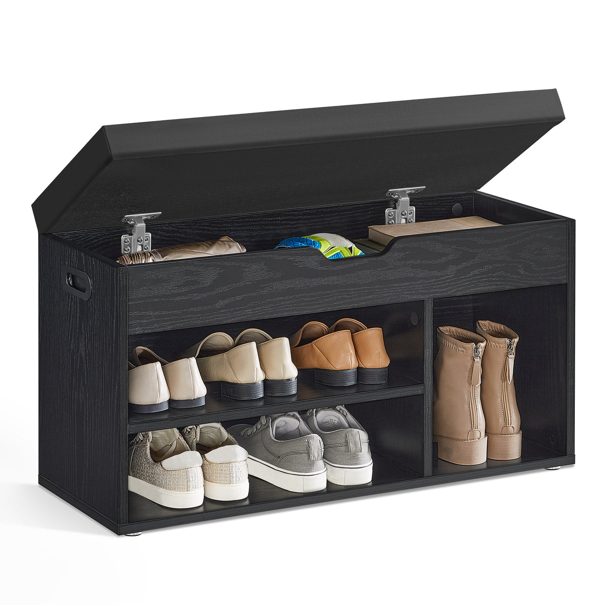 Ławka na buty z schowkiem 30x80x44 cm czarna