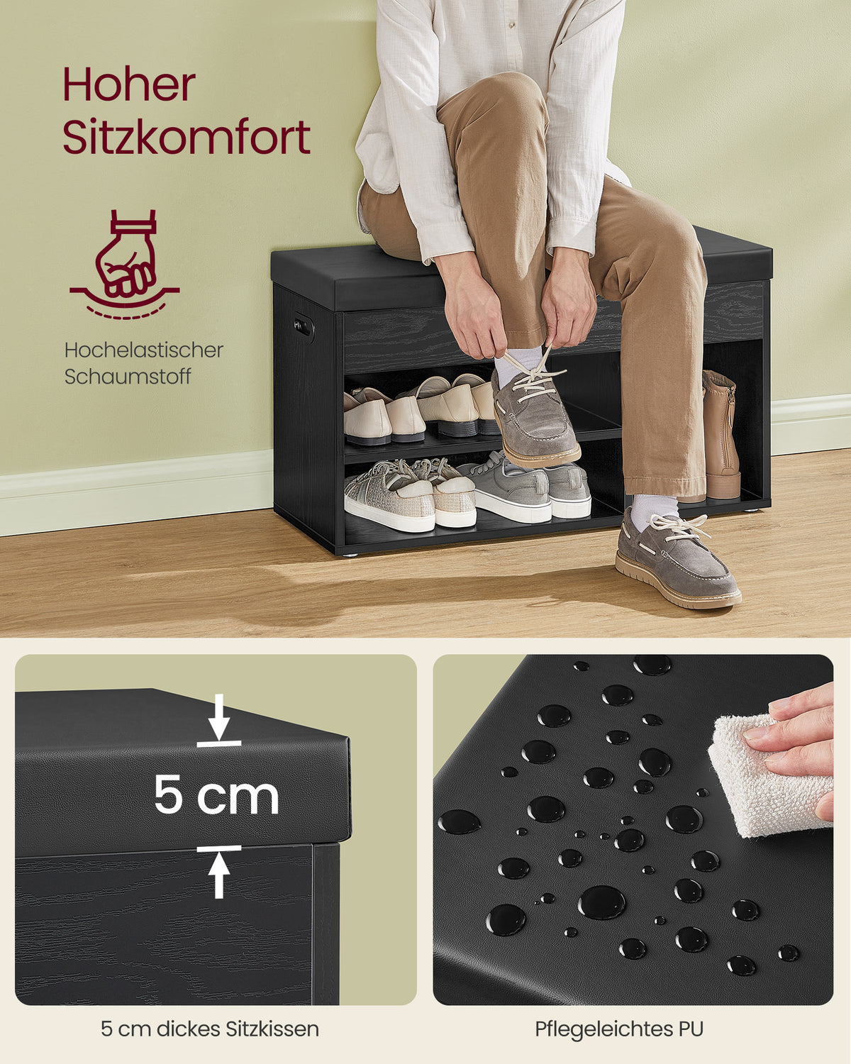 Ławka na buty z schowkiem 30x80x44 cm czarna