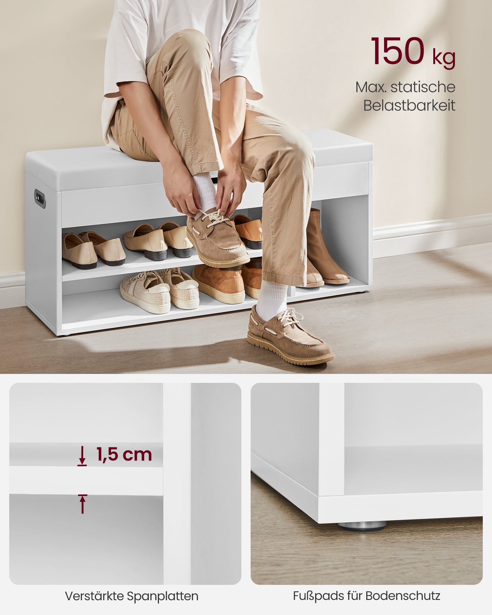 Ławka na buty z wyściełanym siedziskiem i schowkiem