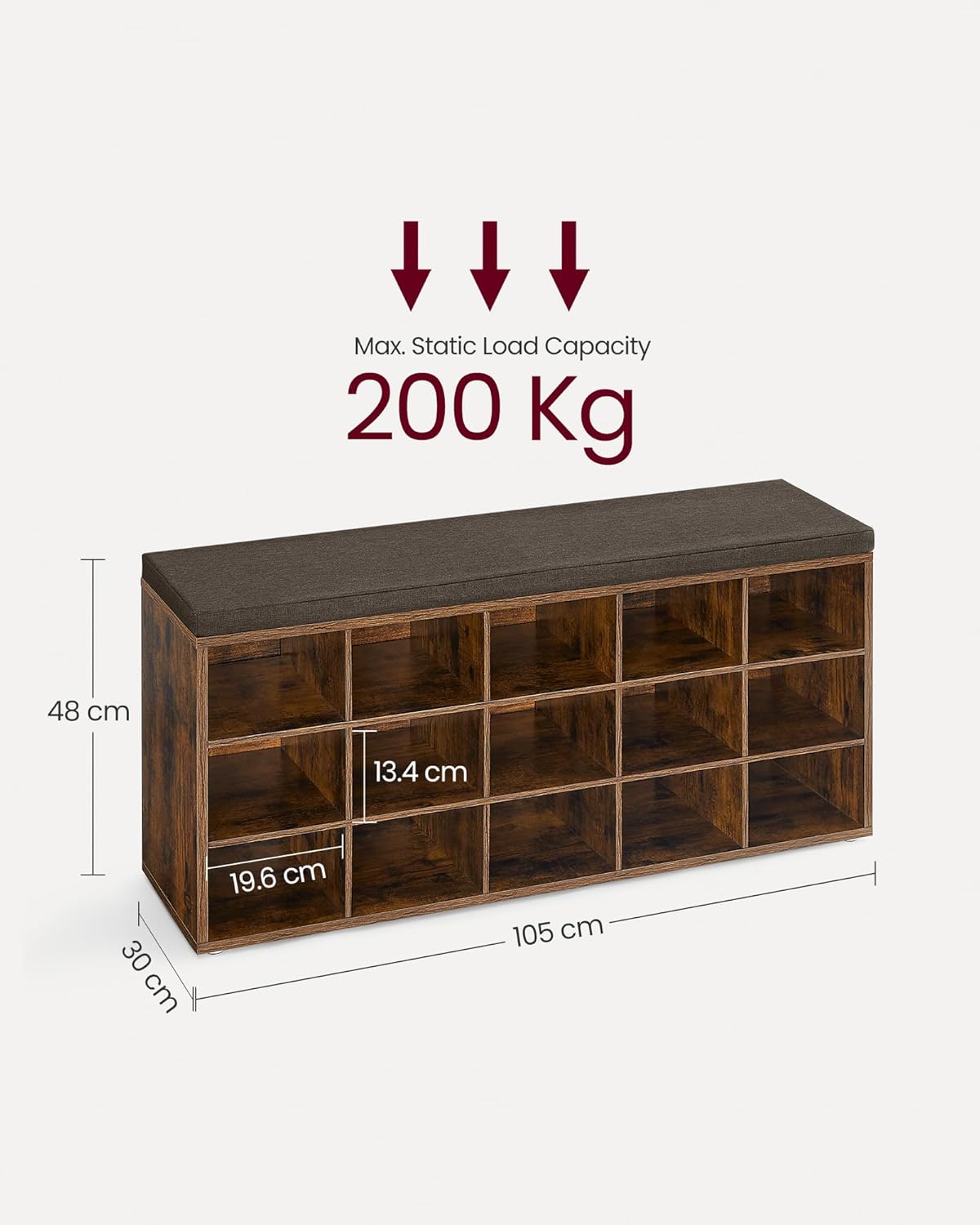 Ławka na buty, rustykalny brąz, 105 cm
