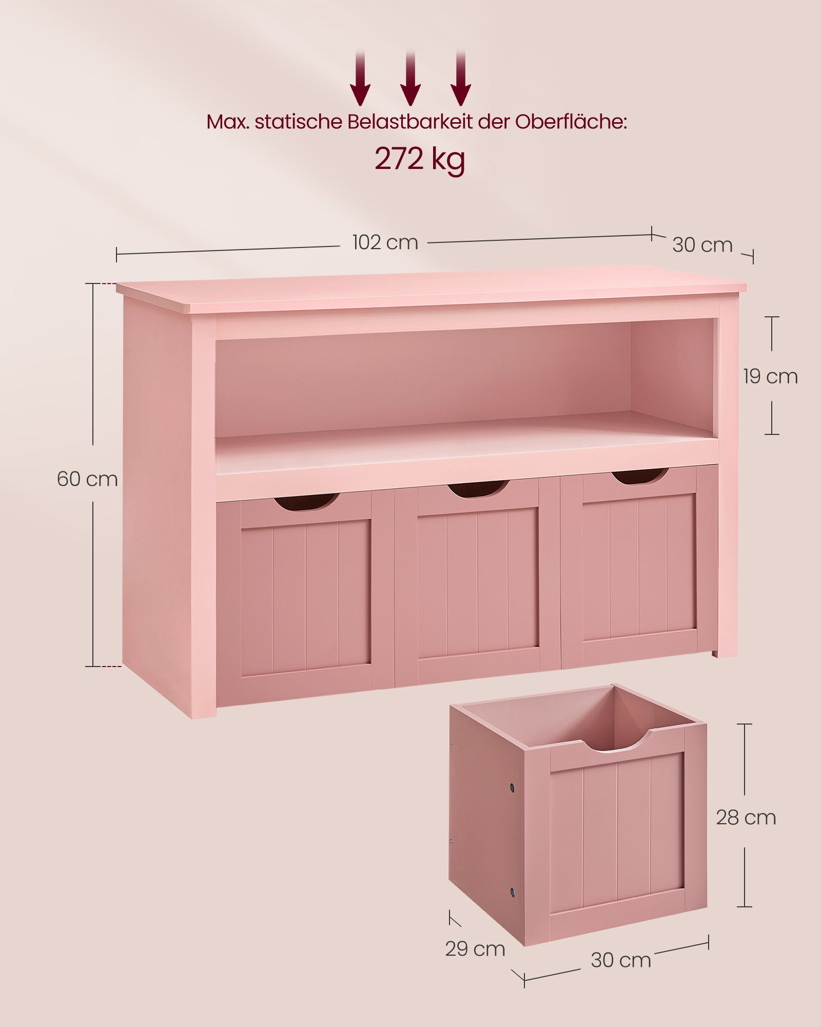 Ławka na buty, jelly pink, 102 cm