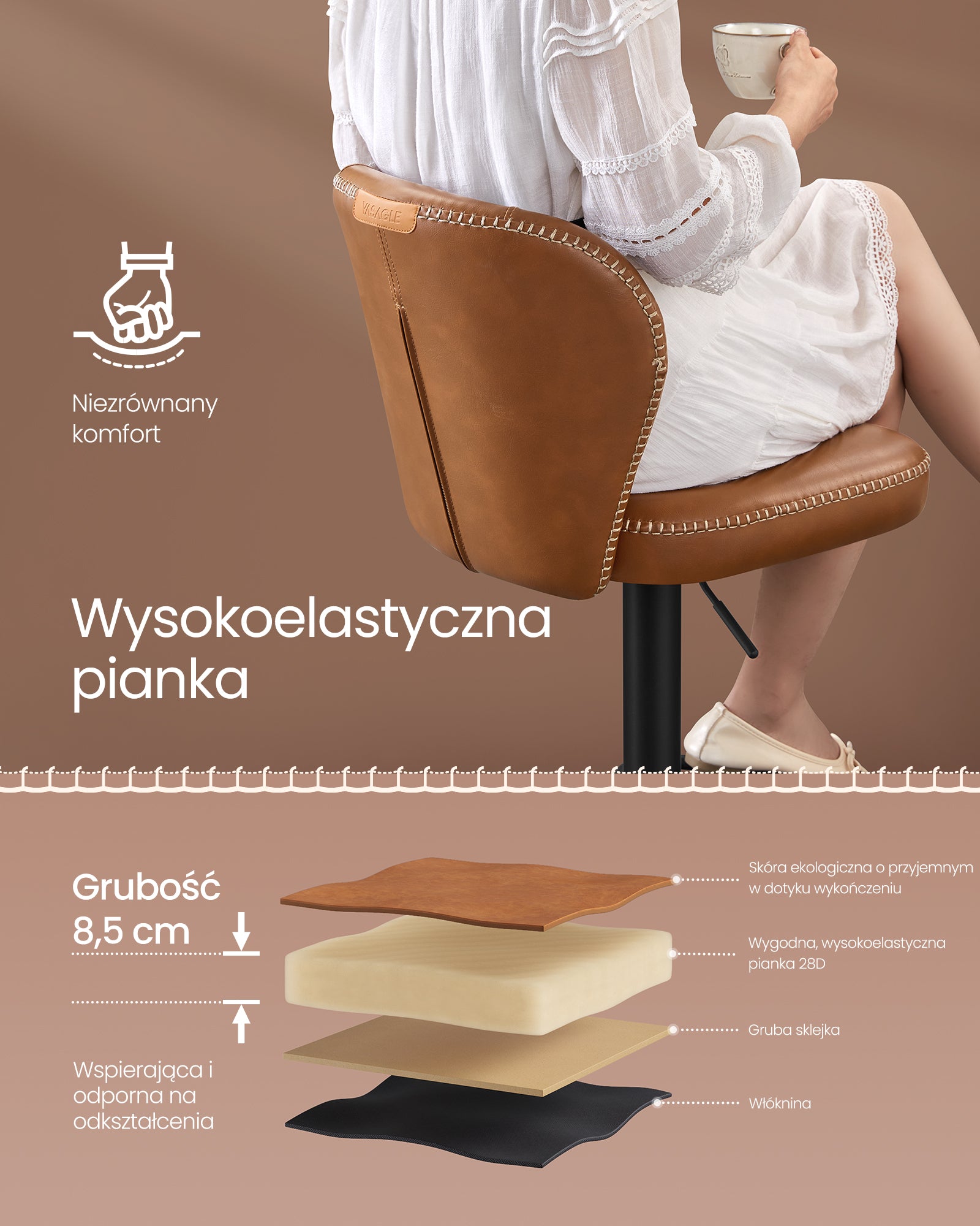 Zestaw 2 obrotowych hokerów barowych karmelowy brąz