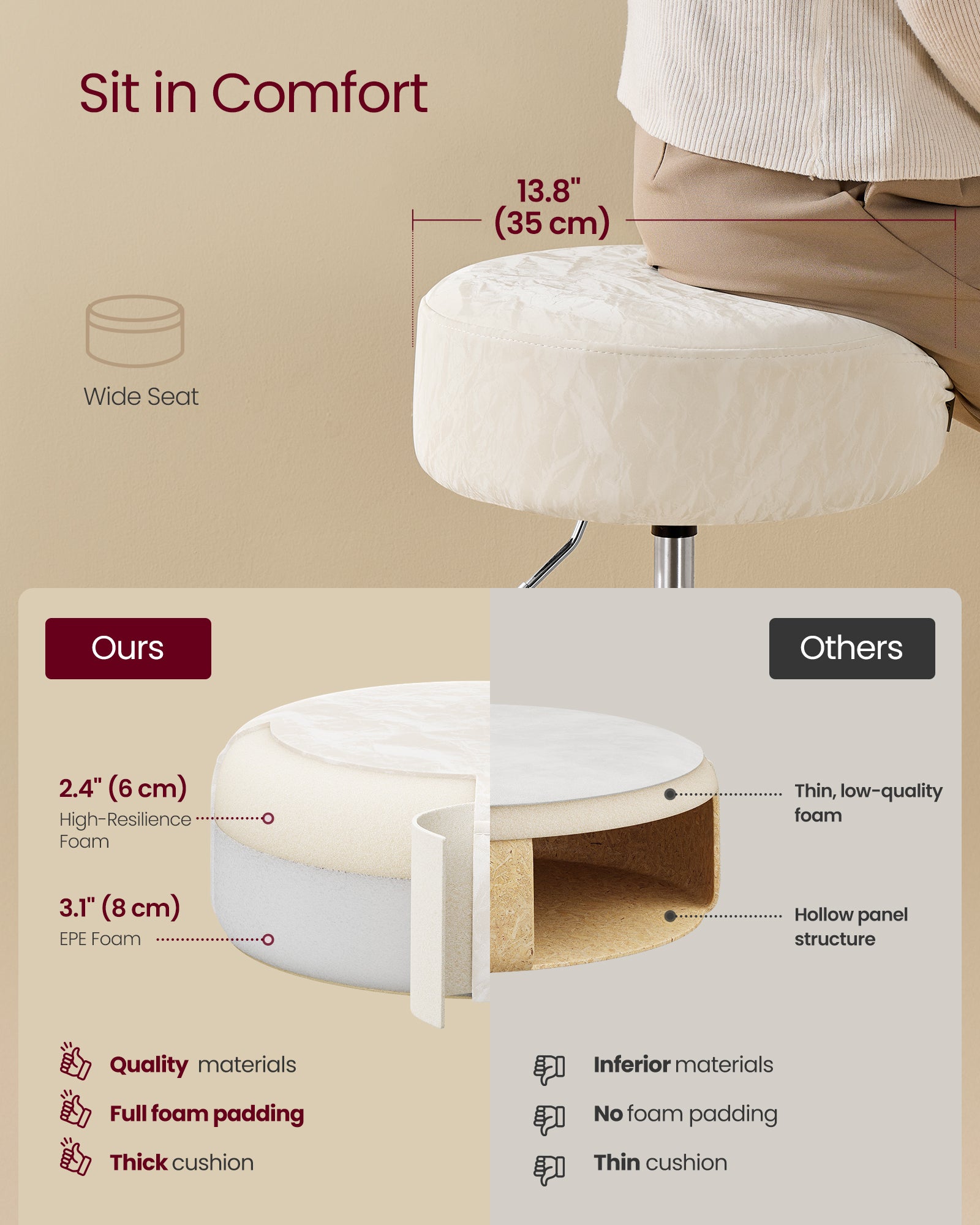 Hokery, cream white, 38,5 cm
