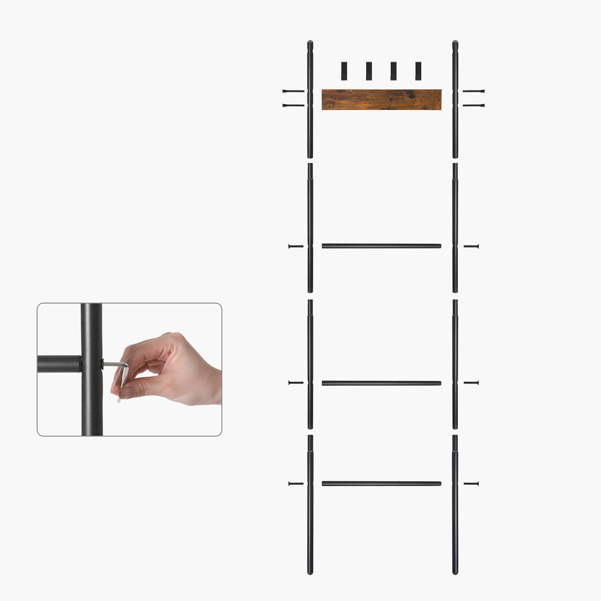 Industrialna drabinka na ręczniki z haczykami 44×160 cm