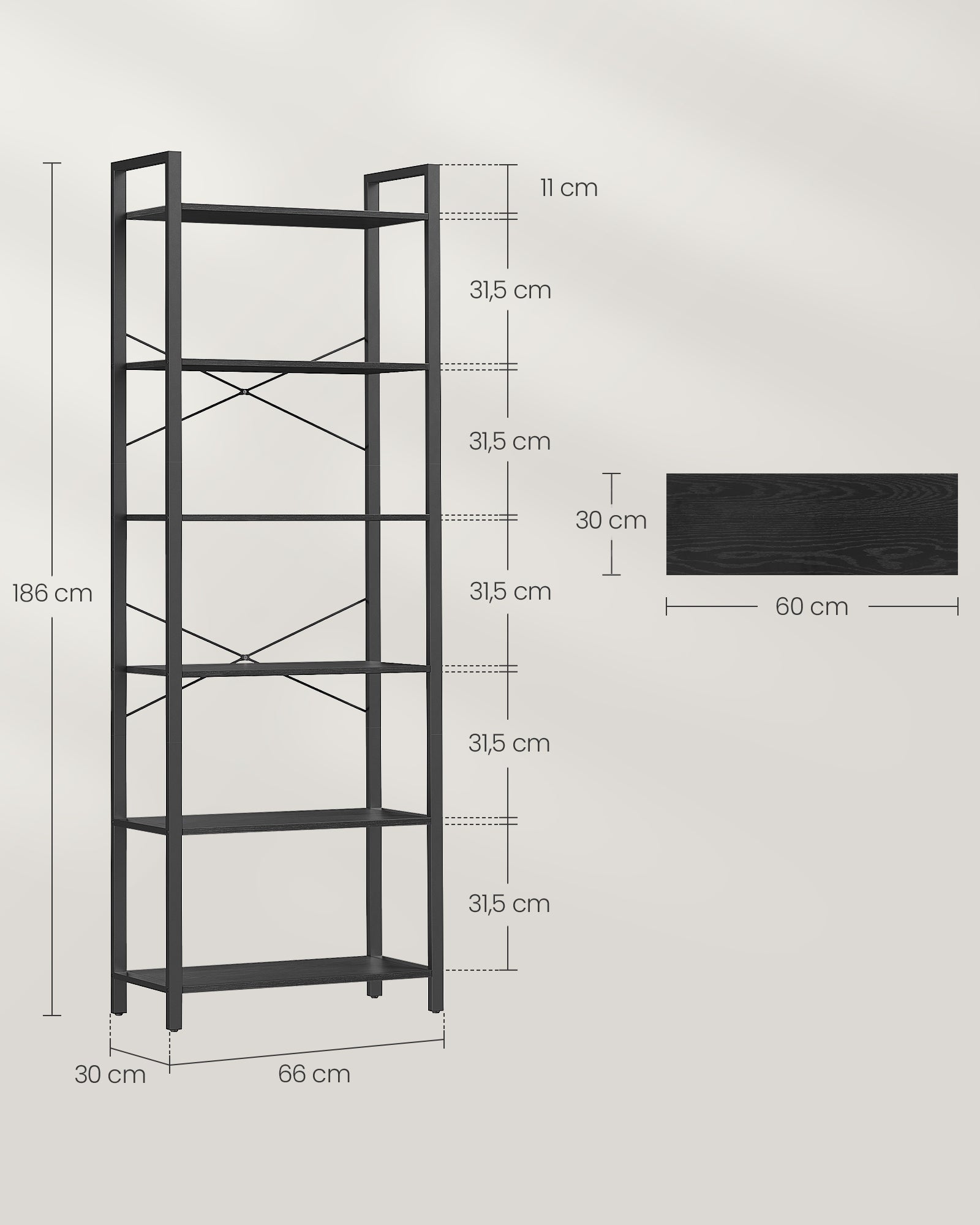 Regał 6-półek stalowo-płytowy 186 cm czarny