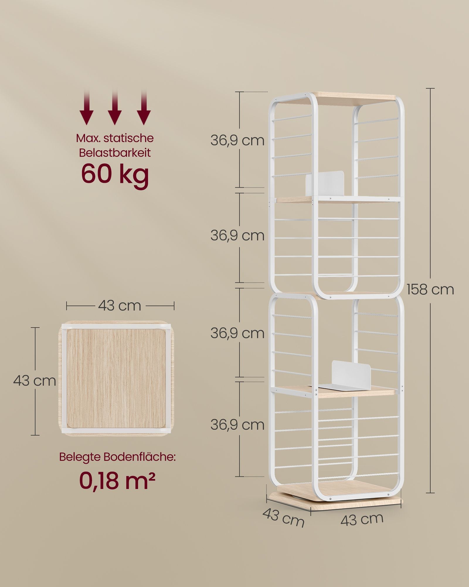 Regał na książki, natural beige, 43 cm