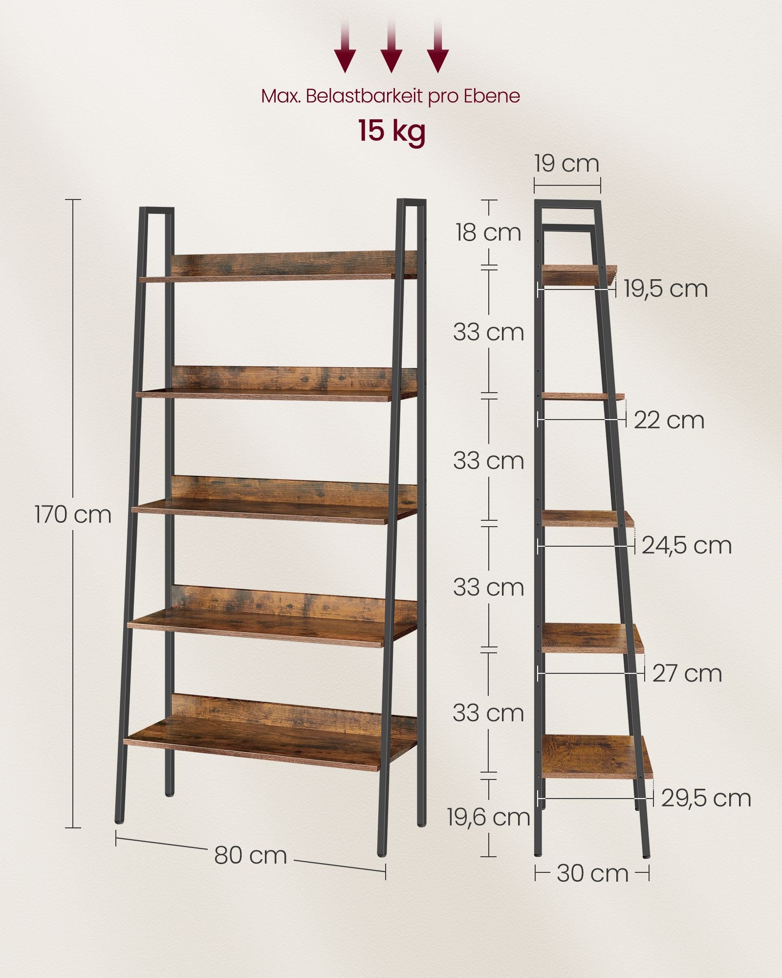 Regał na książki, rustykalny brąz, 80 cm