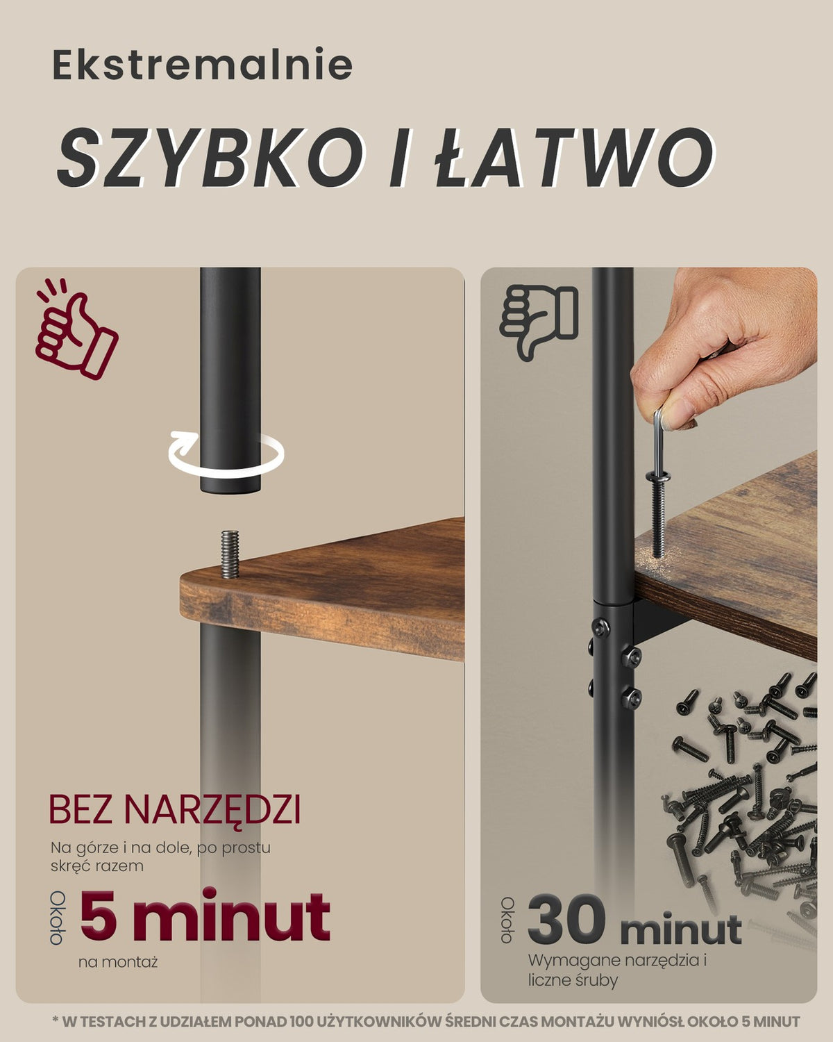 Regał 5-poziomowy z płyty i stali brązowo-czarny