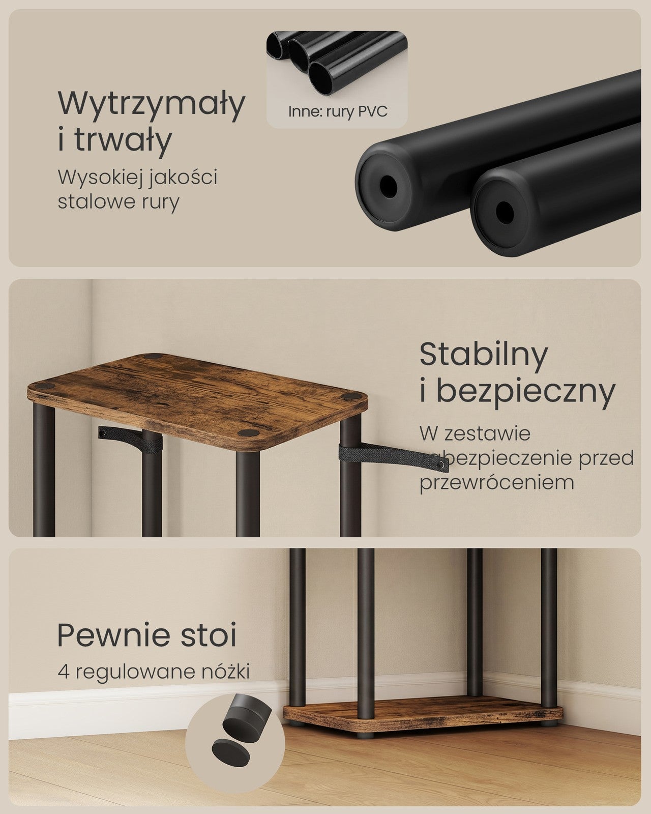 Regał 5-poziomowy z płyty i stali brązowo-czarny