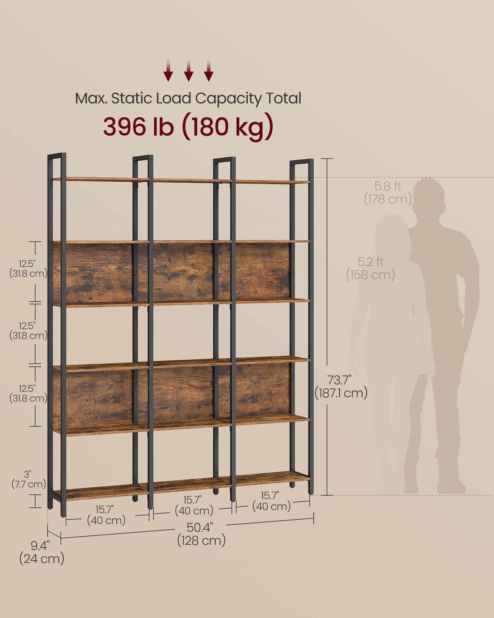 Regał na książki, rustykalny brąz, 128 cm