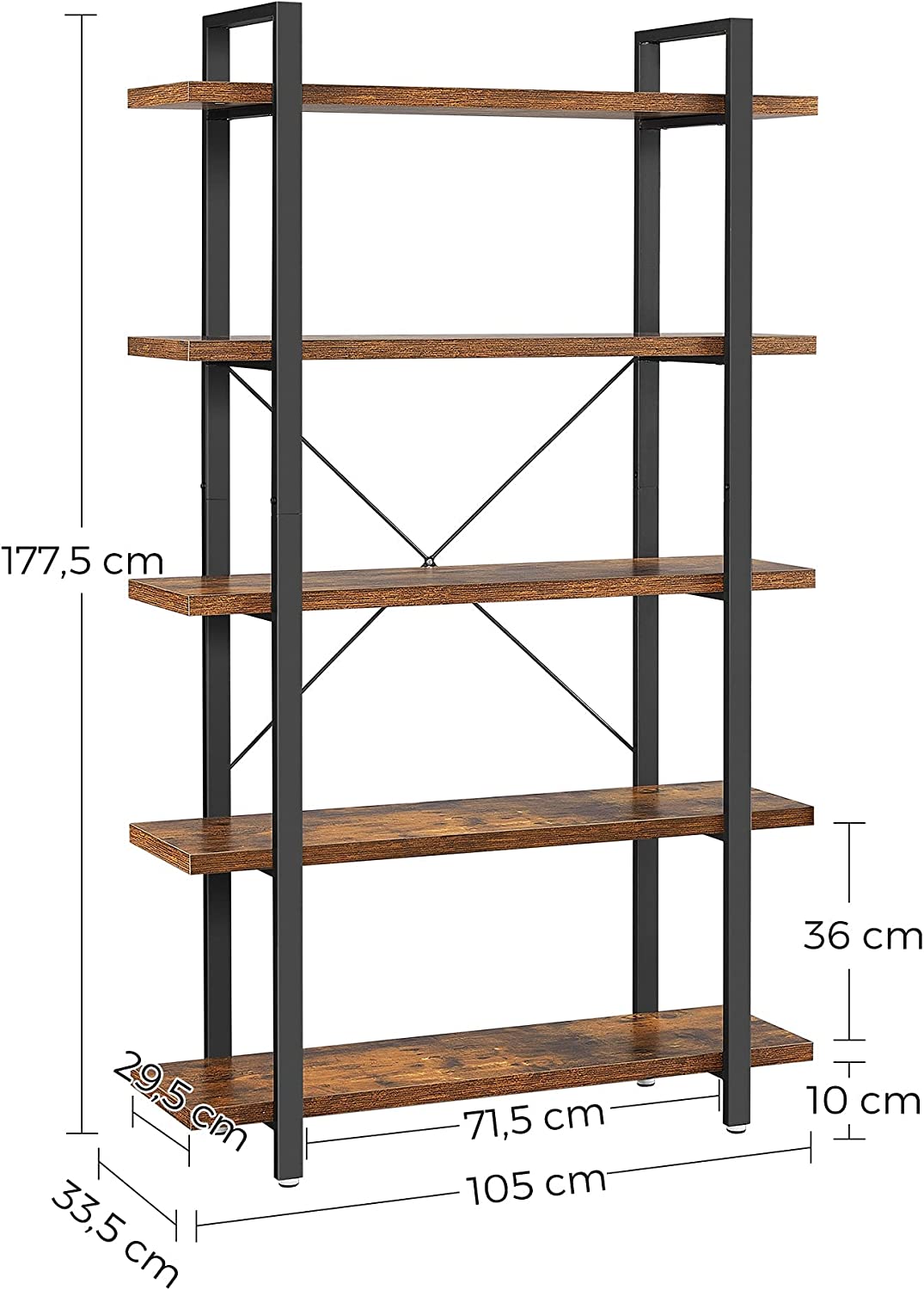 Regał na książki, rustykalny brąz, 105 cm