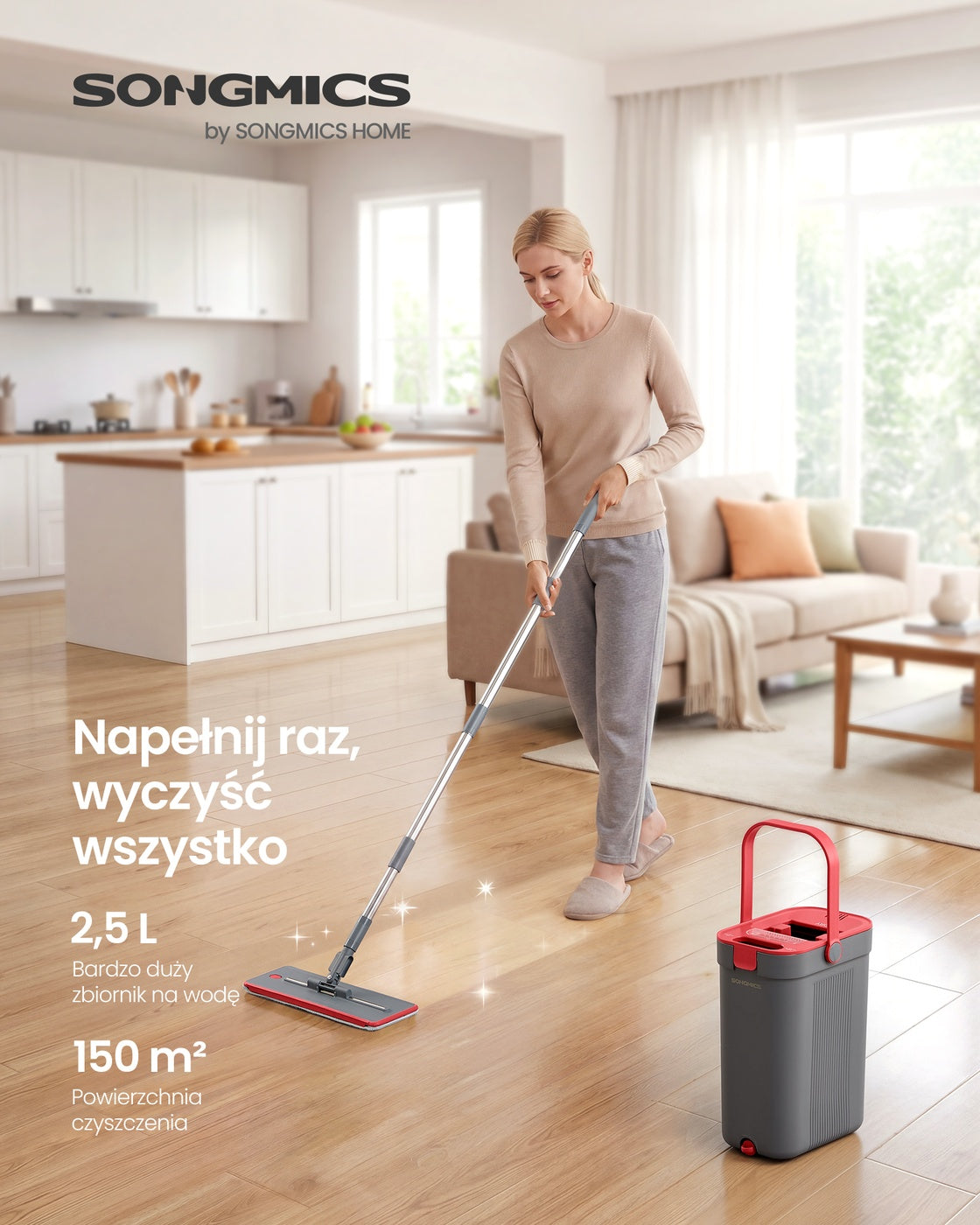 Zestaw do mycia podłóg z mopem płaskim i wiadrem