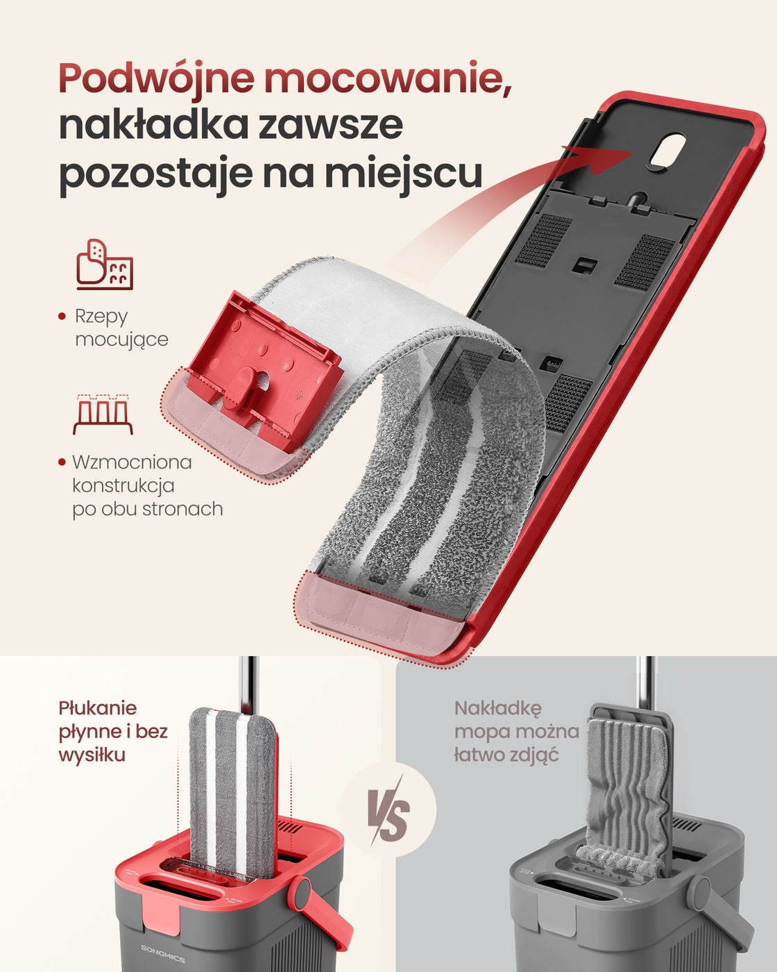 Zestaw do mycia podłóg z mopem płaskim i wiadrem