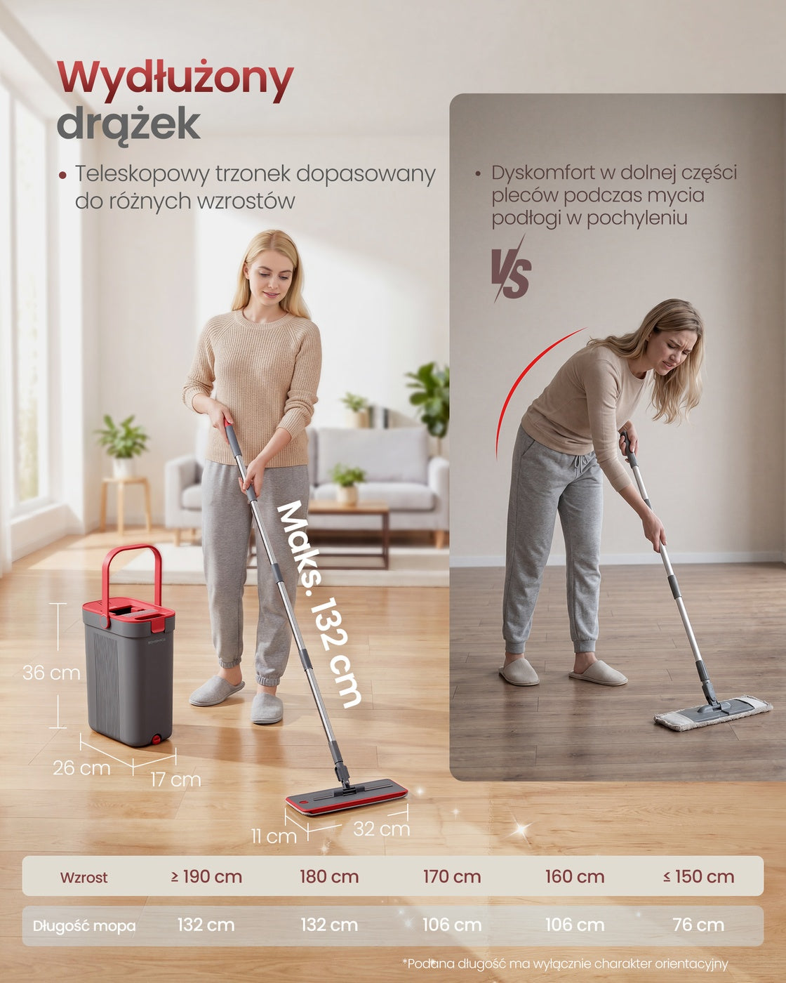 Zestaw do mycia podłóg z mopem płaskim i wiadrem