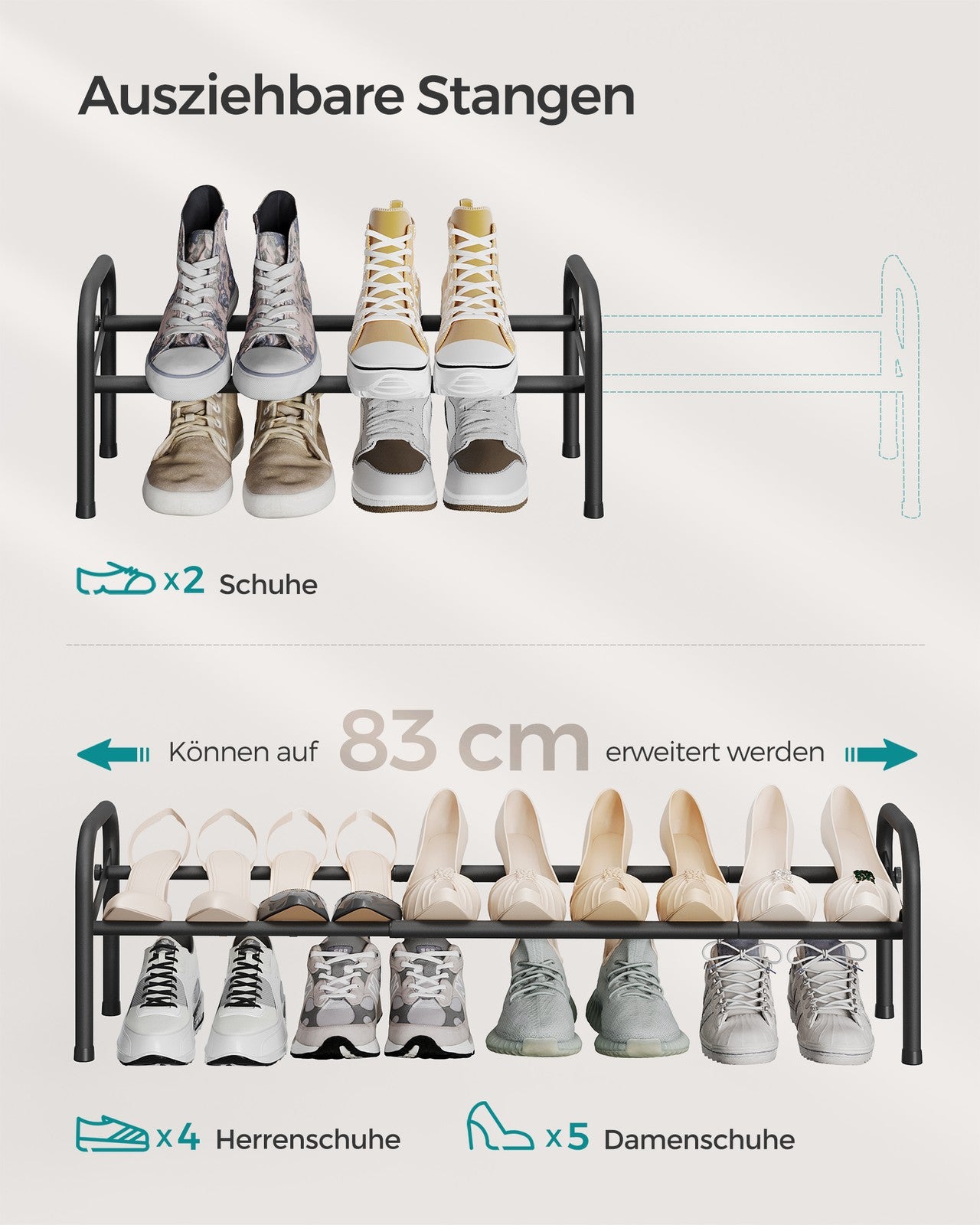 Metalowa półka na buty 1-poziomowa czarna