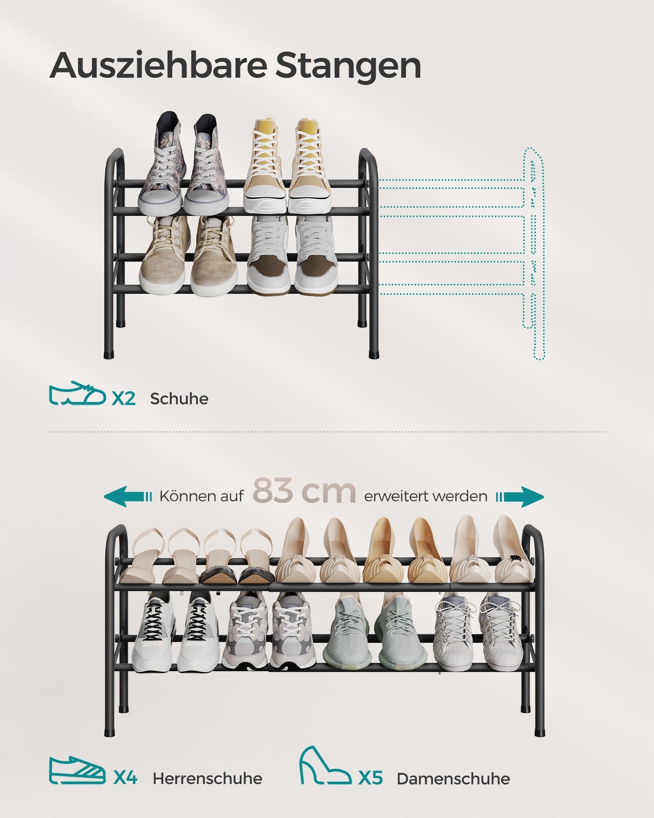 Metalowa półka na buty 2-poziomowa czarna