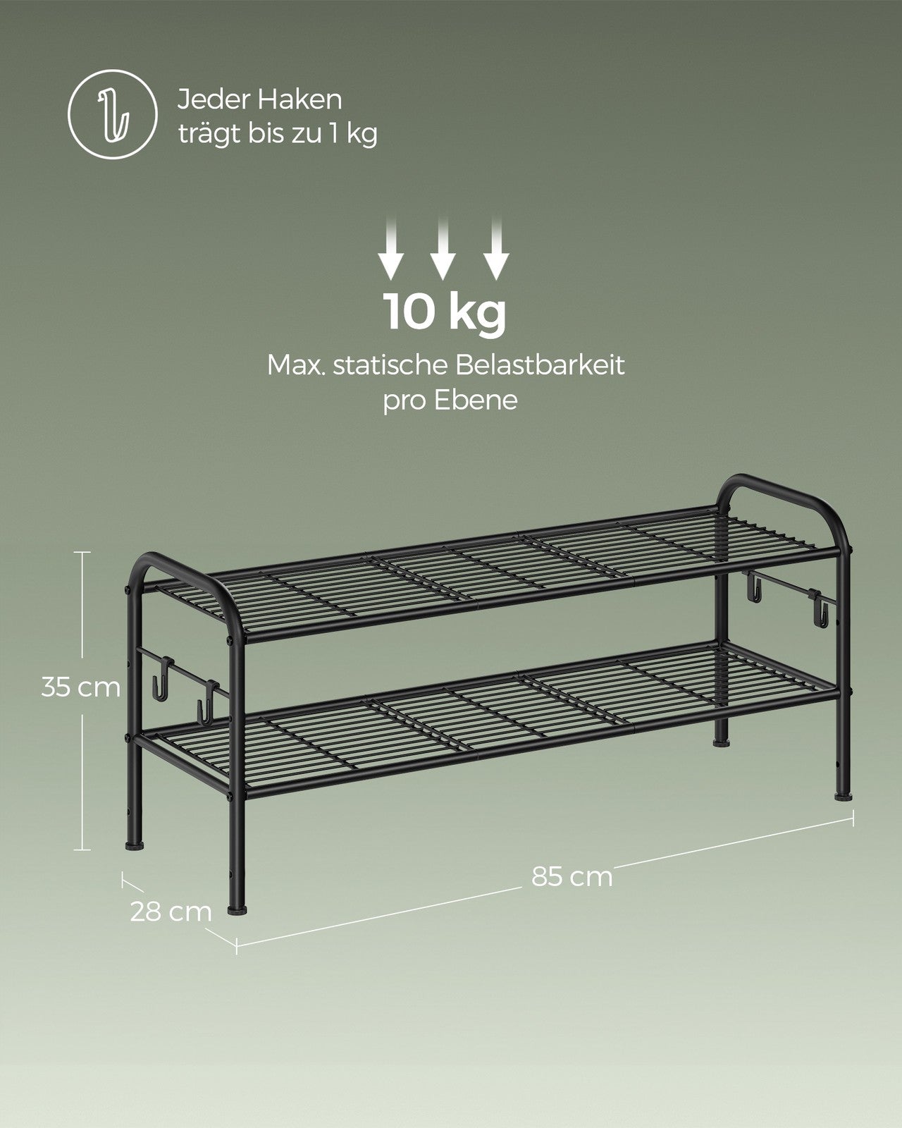 Metalowa półka na buty 3-poziomowa z hakami