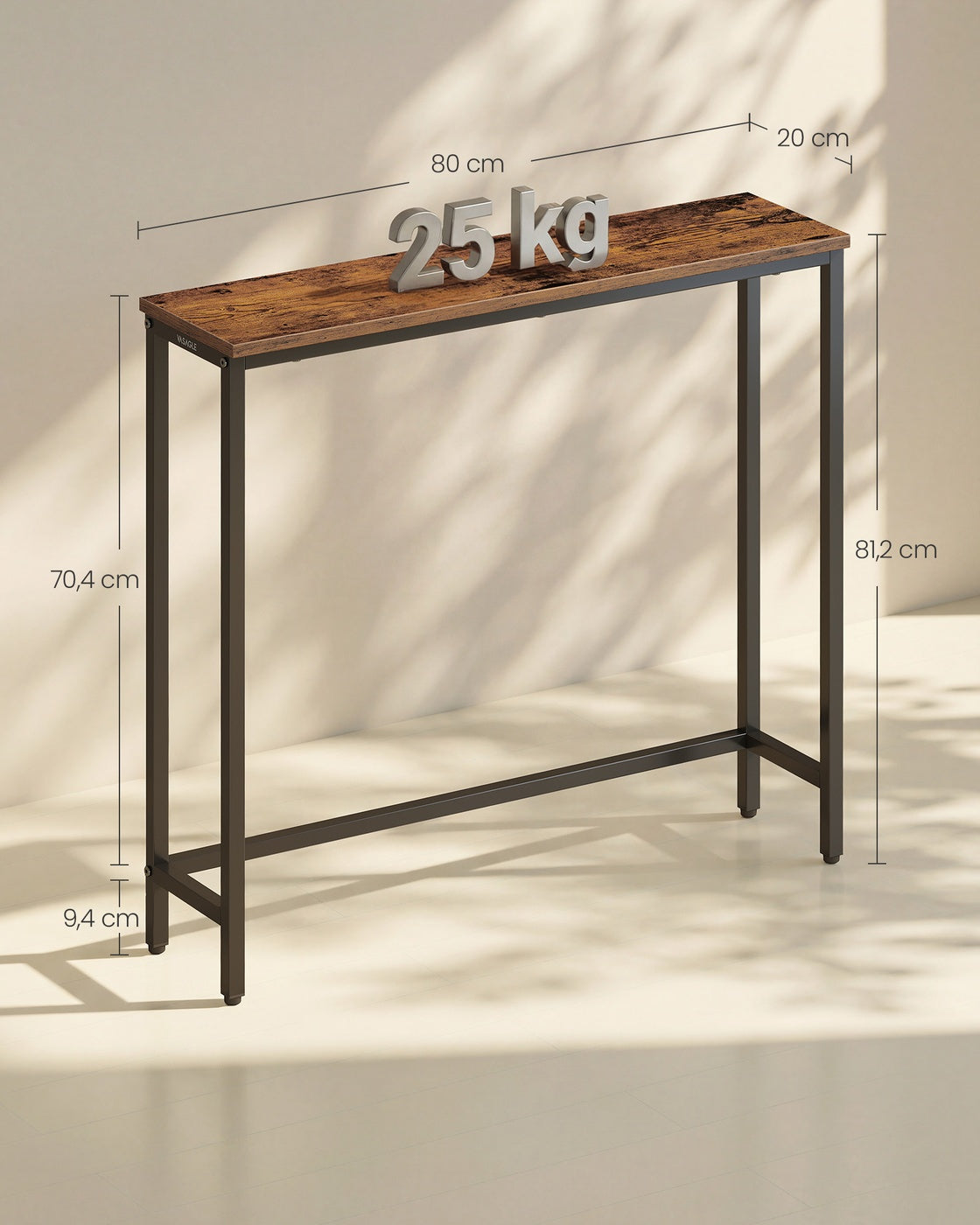 Wąski stolik konsolowy 80×20×81 cm, brązowo-czarny