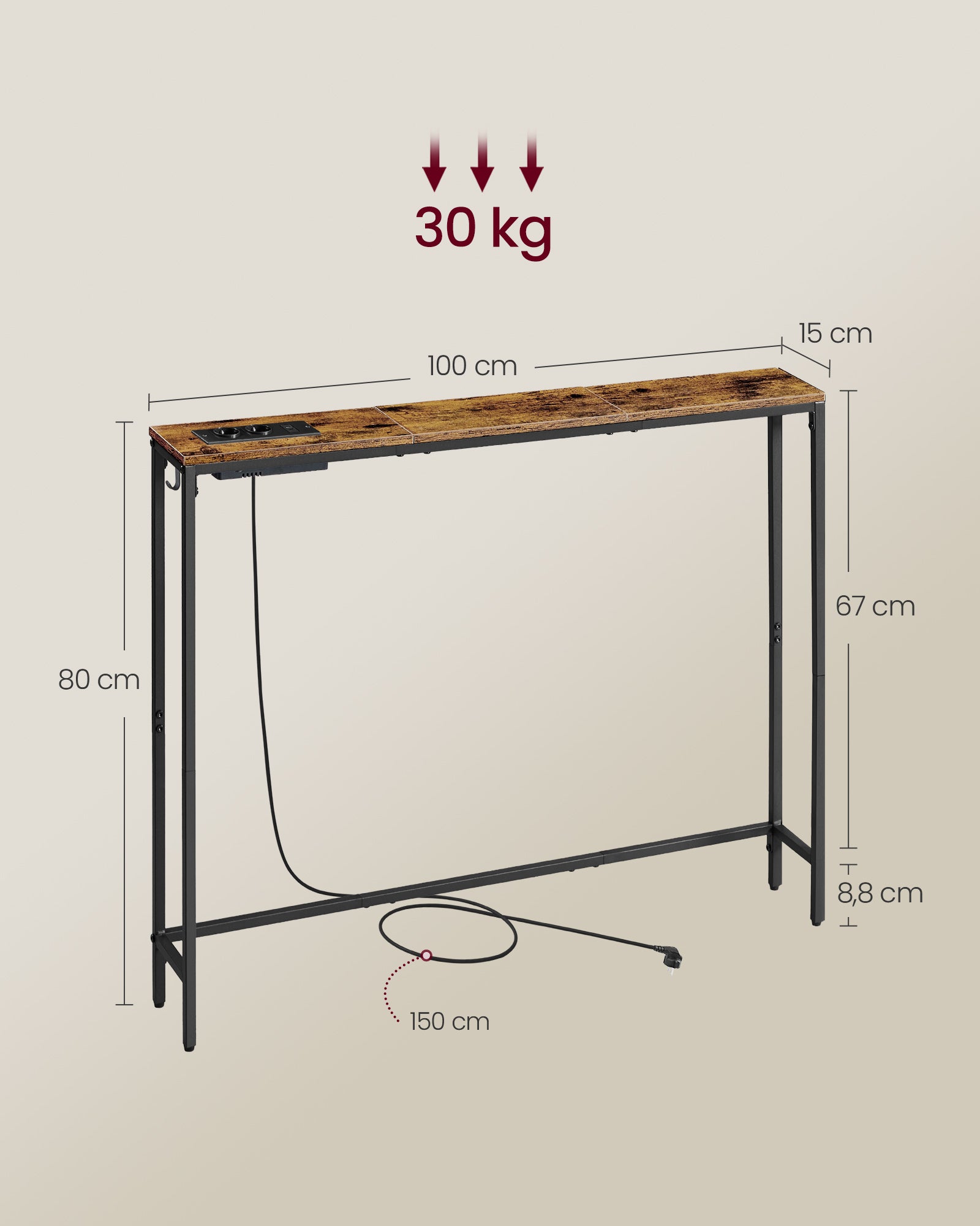Konsola, rustykalny brąz, 100 cm