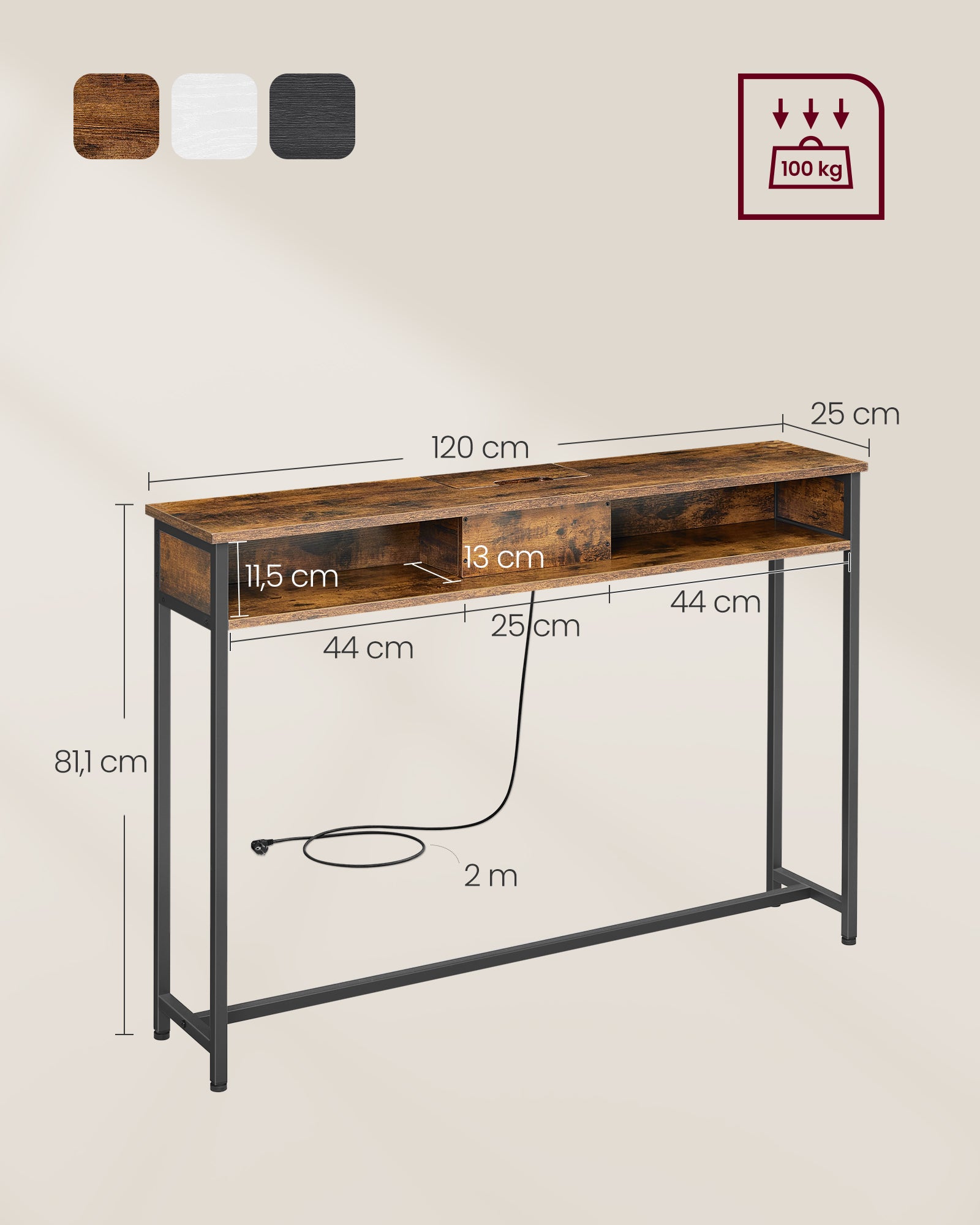 Konsola, rustykalny brąz, 120 cm