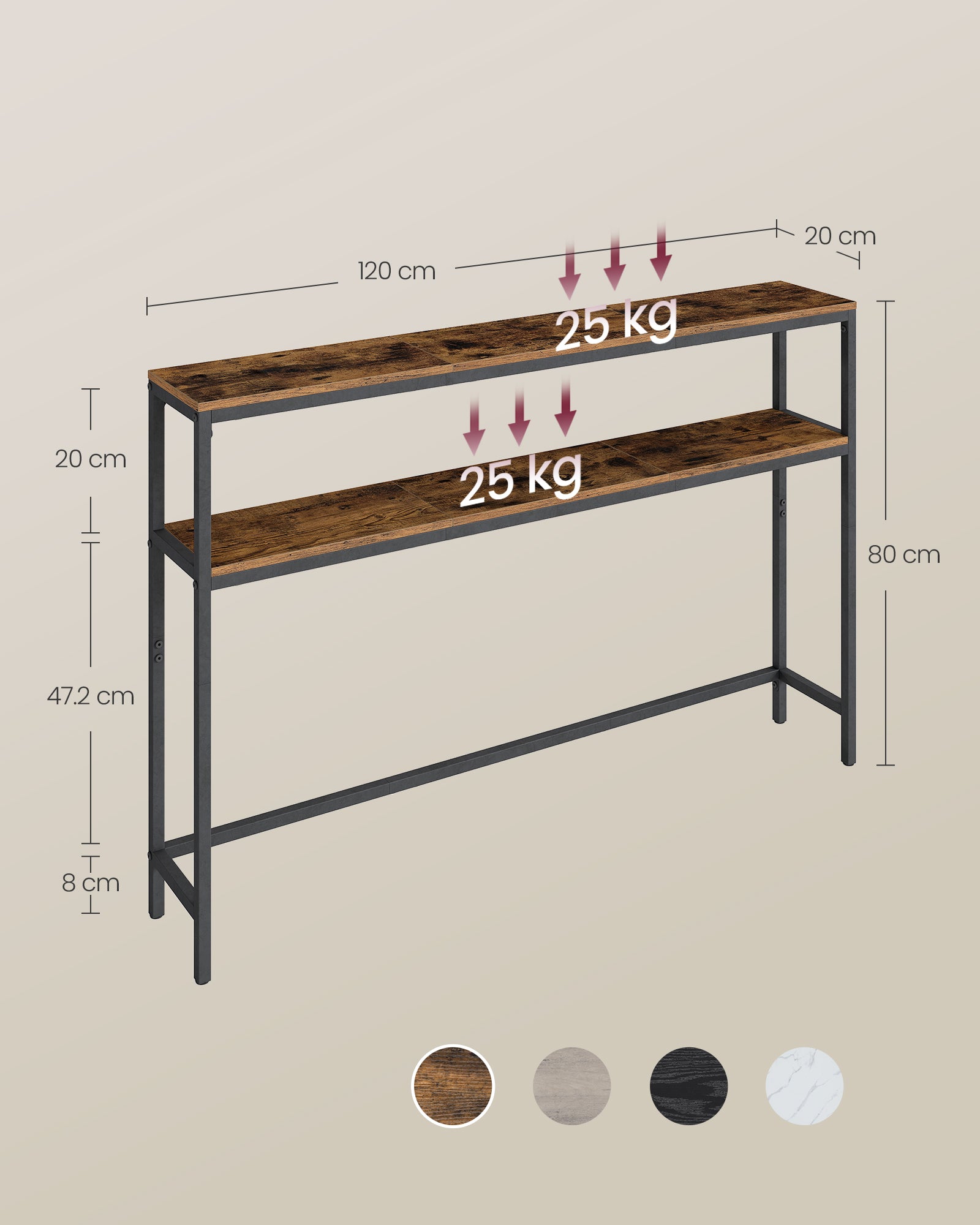 Konsola, rustykalny brąz, 120 cm