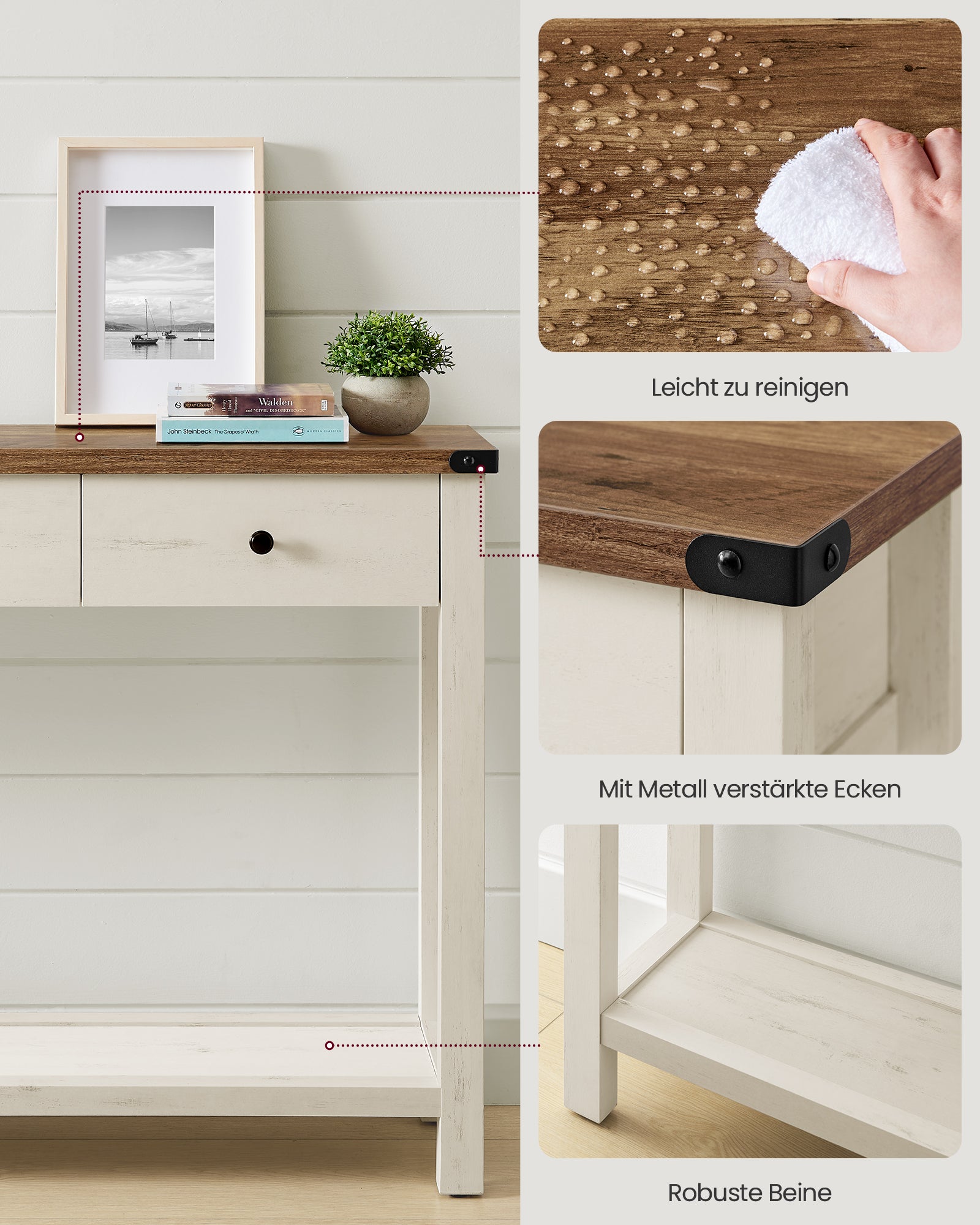 Stolik pomocniczy, rustic white, 120 cm