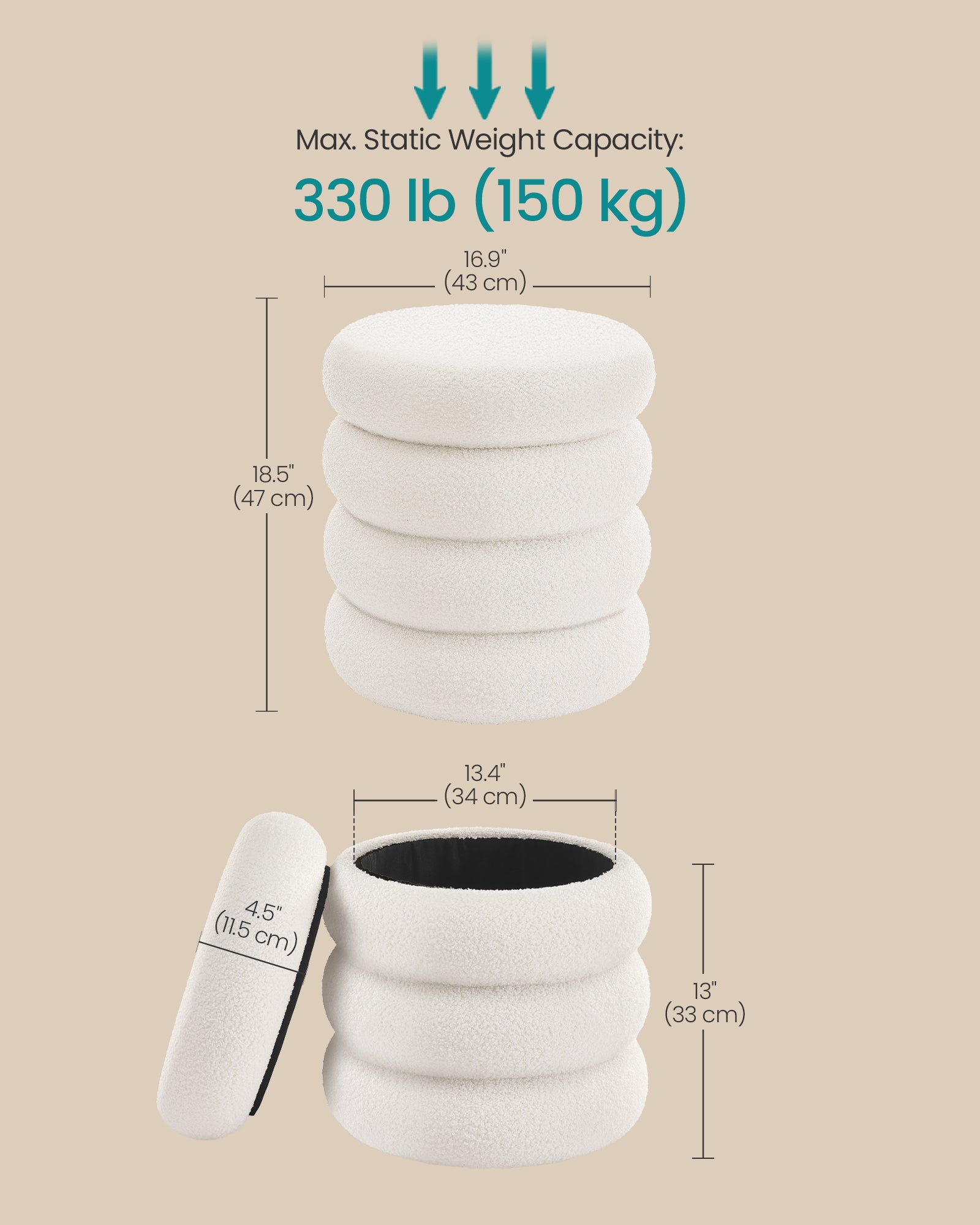 Pufa ze schowkiem, cream white, 43 cm