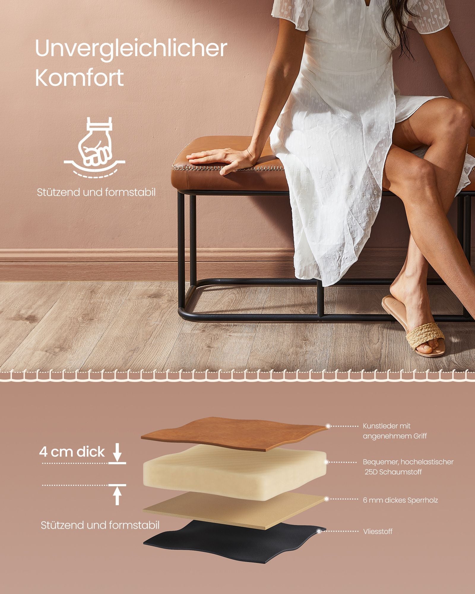 Pufa ze schowkiem, caramel brown, 120 cm