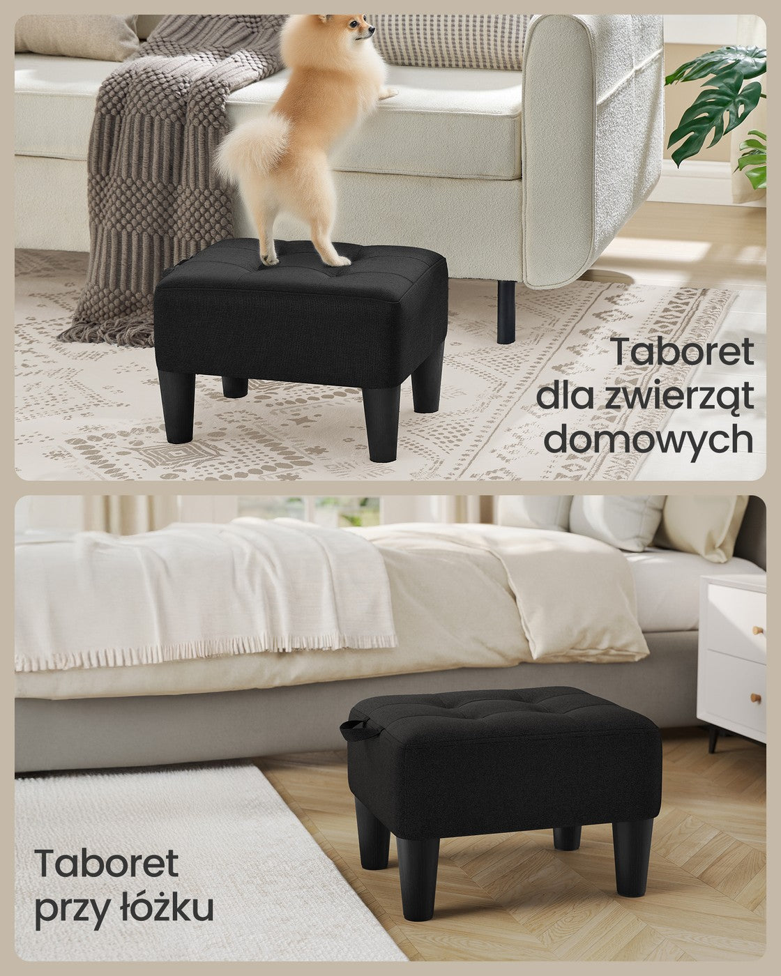 Czarny podnóżek taboret 40×32×26 cm
