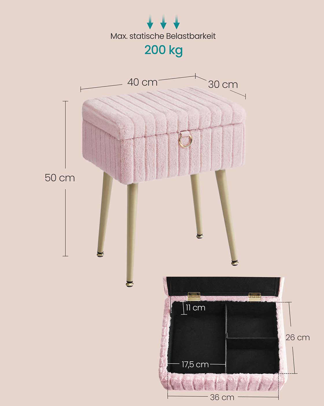Stołek z schowkiem różowy pastelowy
