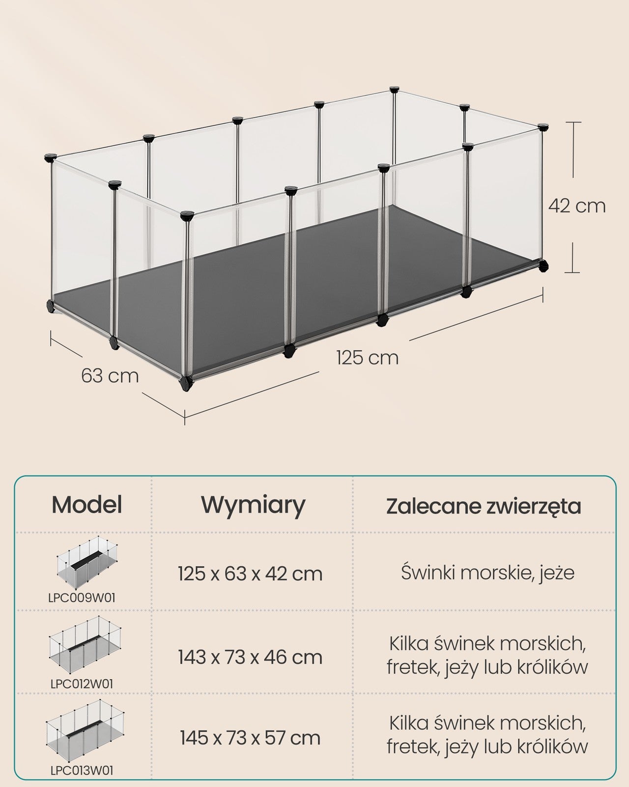 Mała klatka dla zwierząt 125×63×42 cm biała
