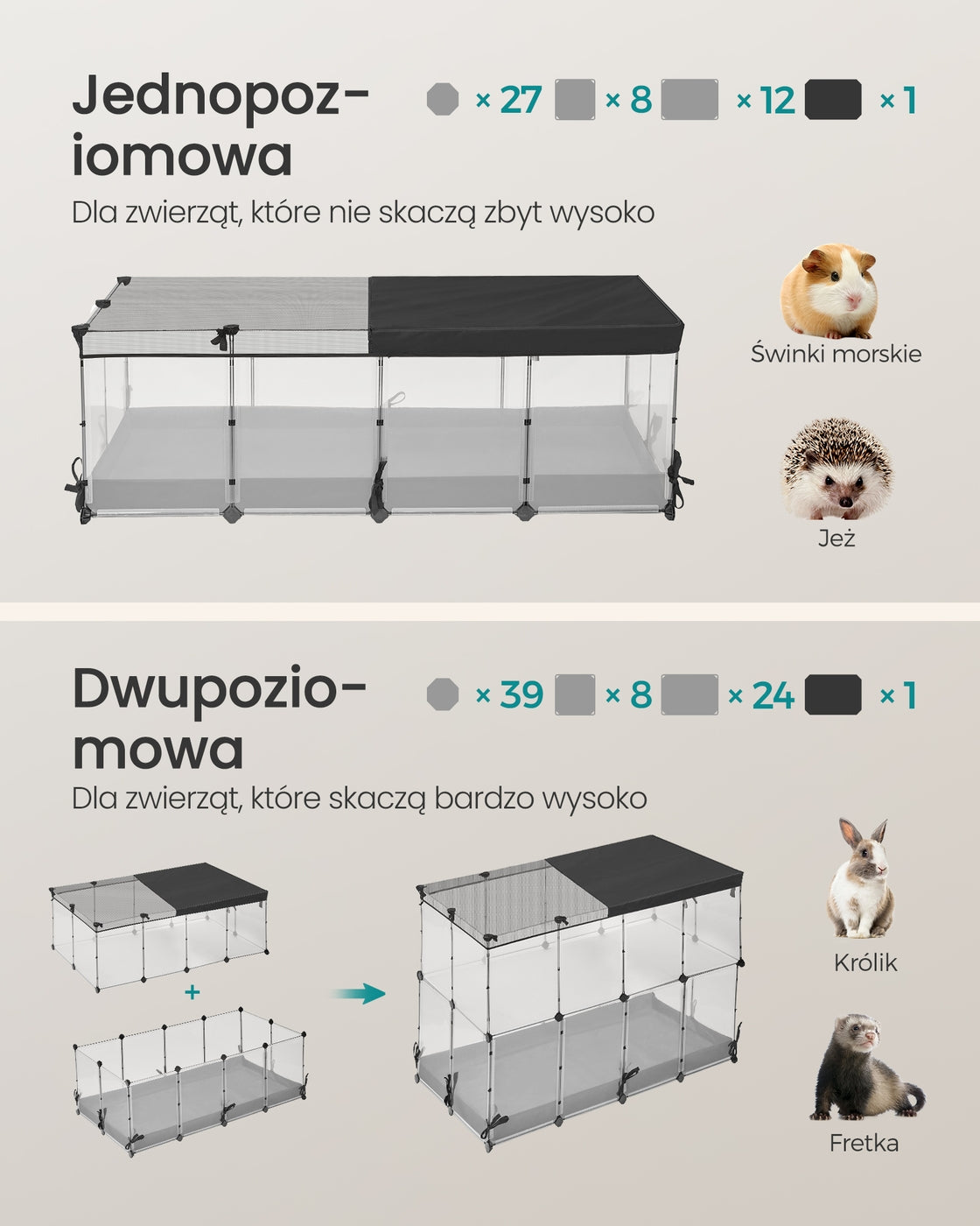 Mała klatka dla zwierząt 144×74×47 cm biała