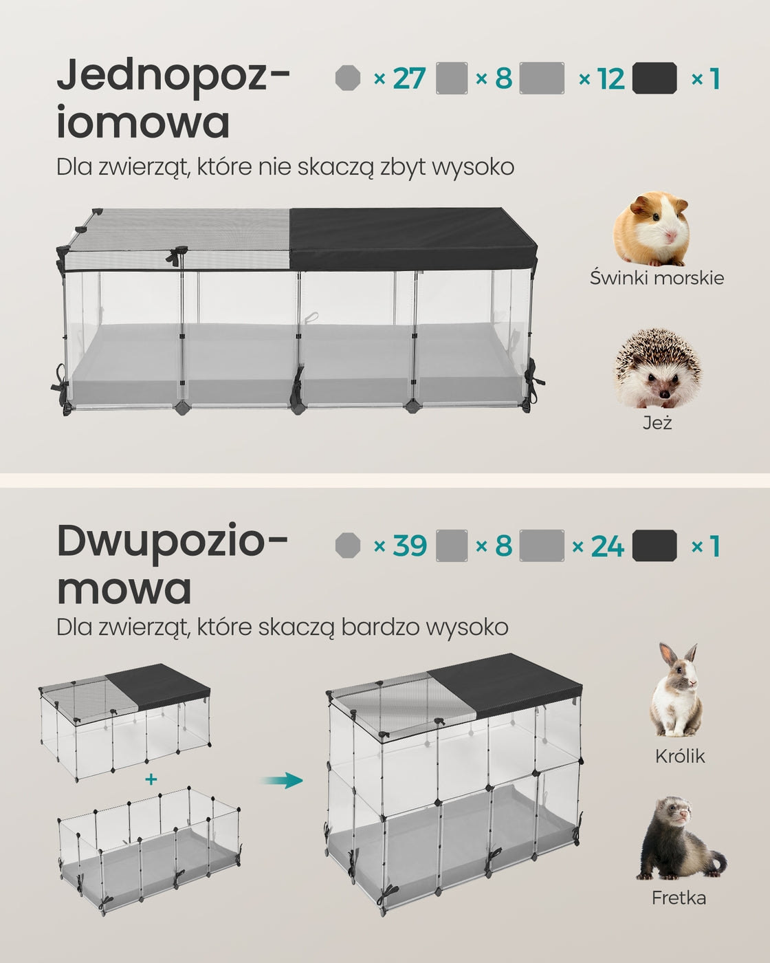 Klatka dla małych zwierząt 144x74x57 cm biała