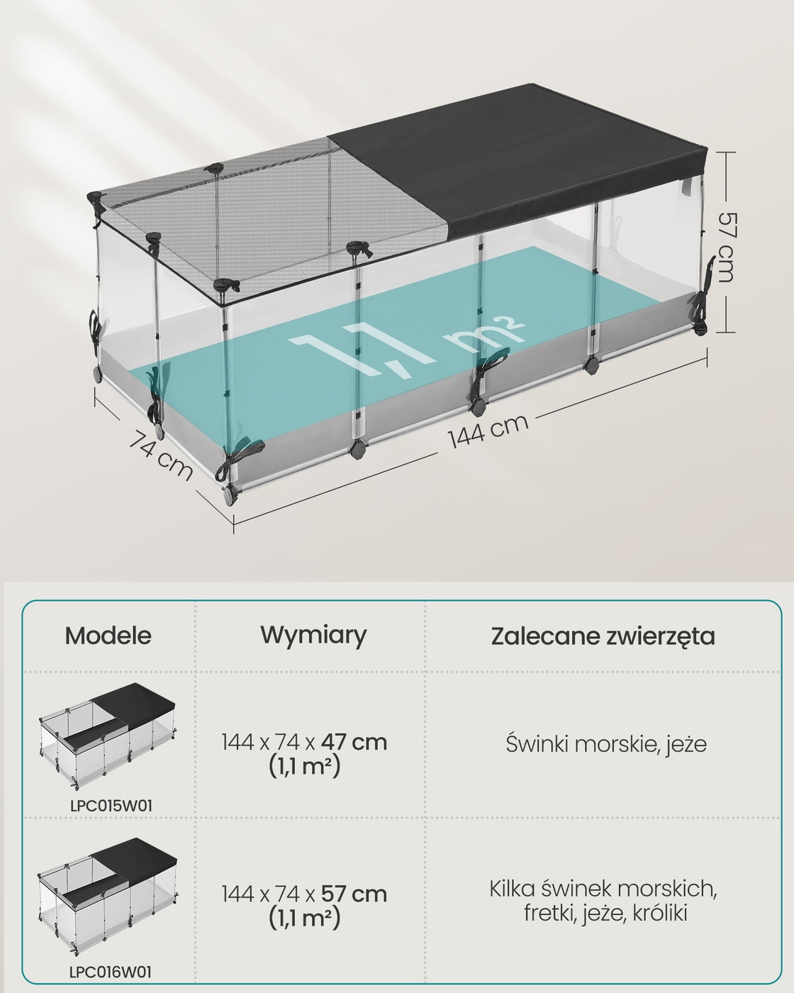 Klatka dla małych zwierząt 144x74x57 cm biała