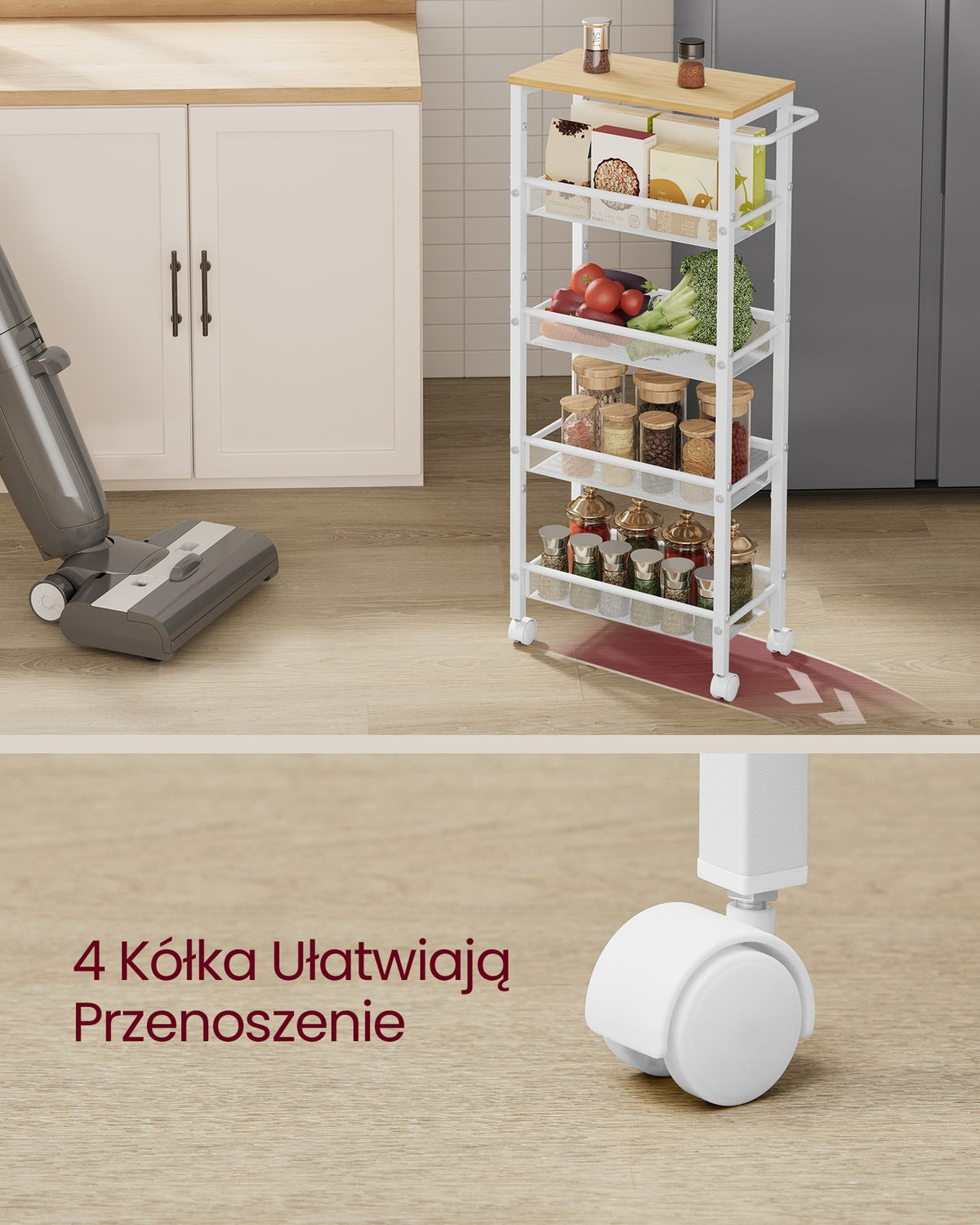 Wąski wózek kuchenny 5-poziomowy dąb-biały 22×45×100 cm