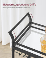 Czarny 3-poziomowy wózek do serwowania ze szklanymi półkami