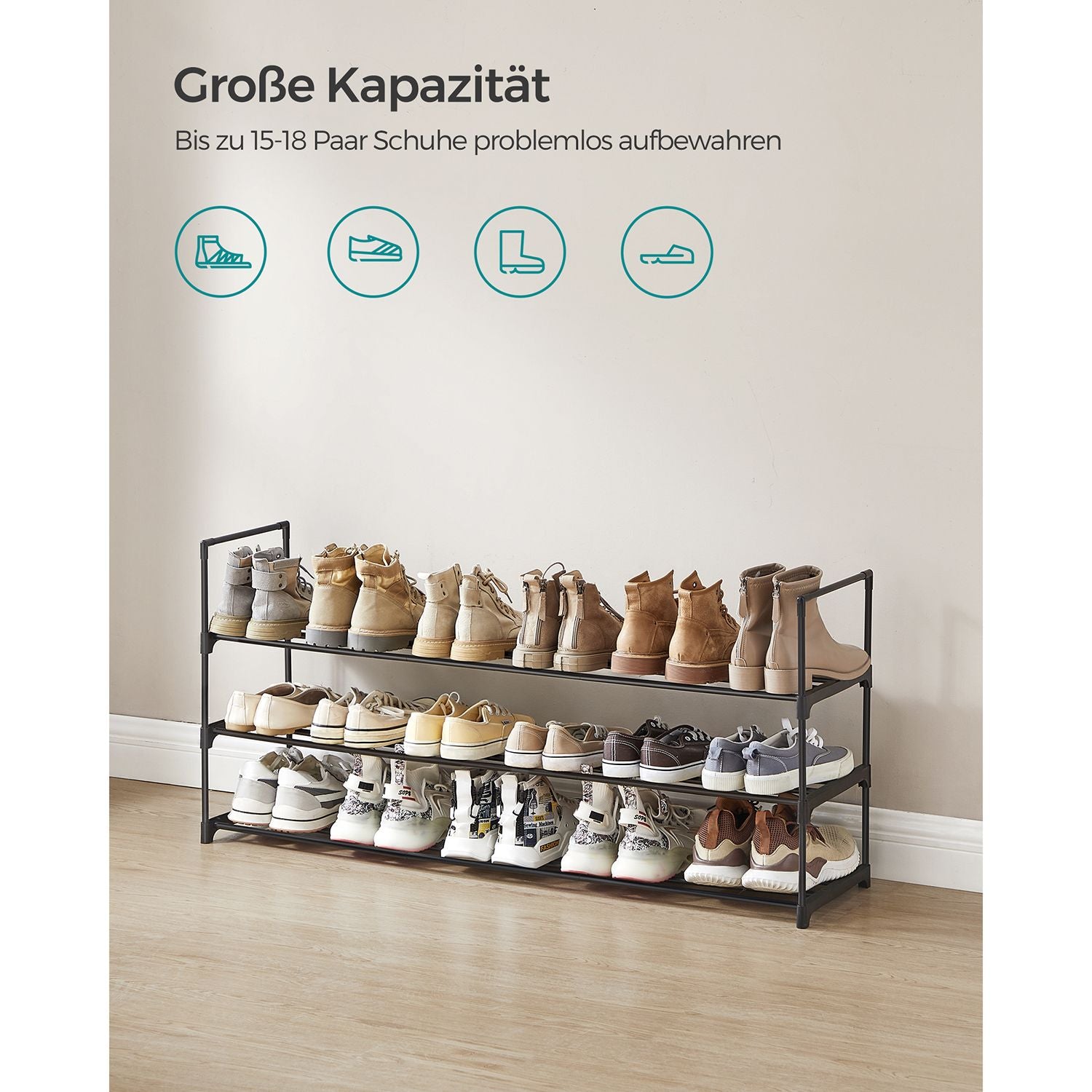 Regał na buty, czarny, 116 cm