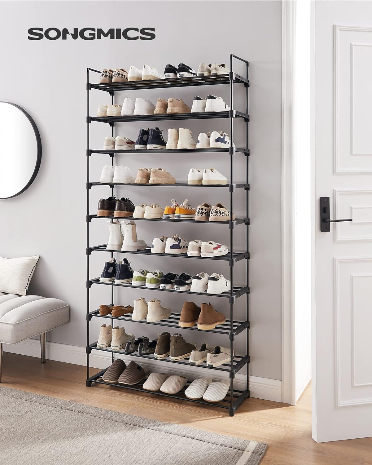 Regał na buty, czarny, 92 cm