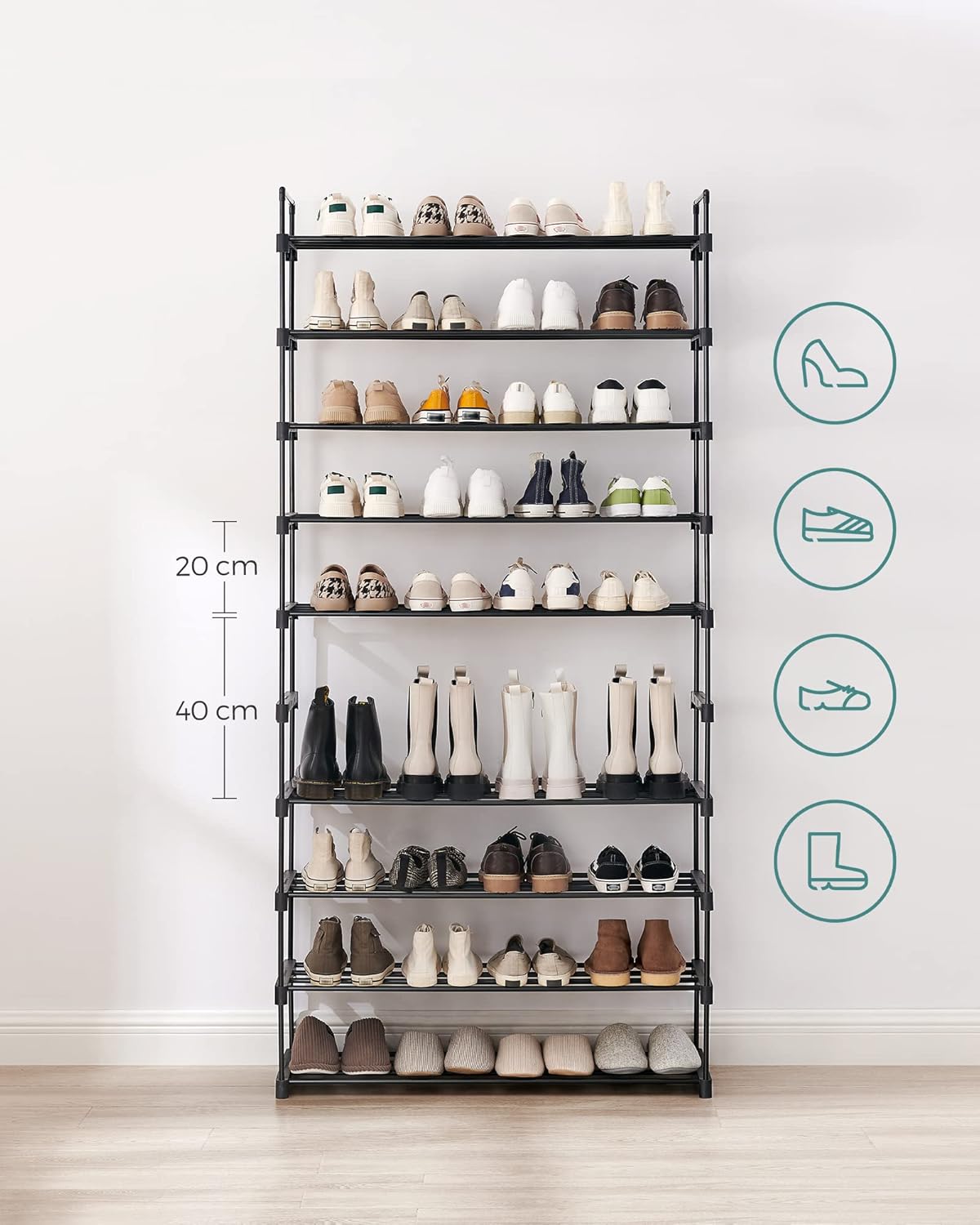 Regał na buty, czarny, 92 cm