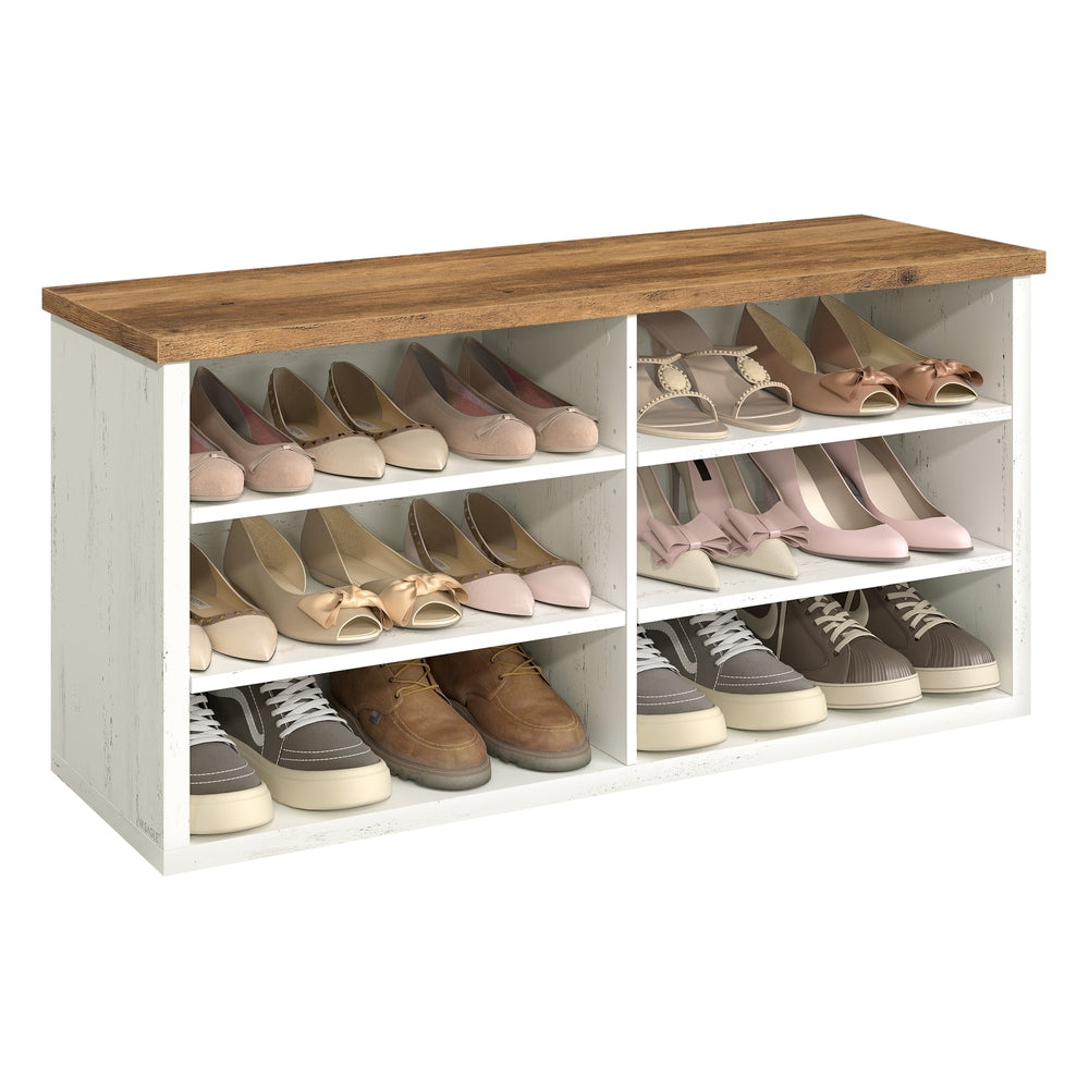 Ławka na buty z schowkiem 100x29,5x50 cm vintage biały miód